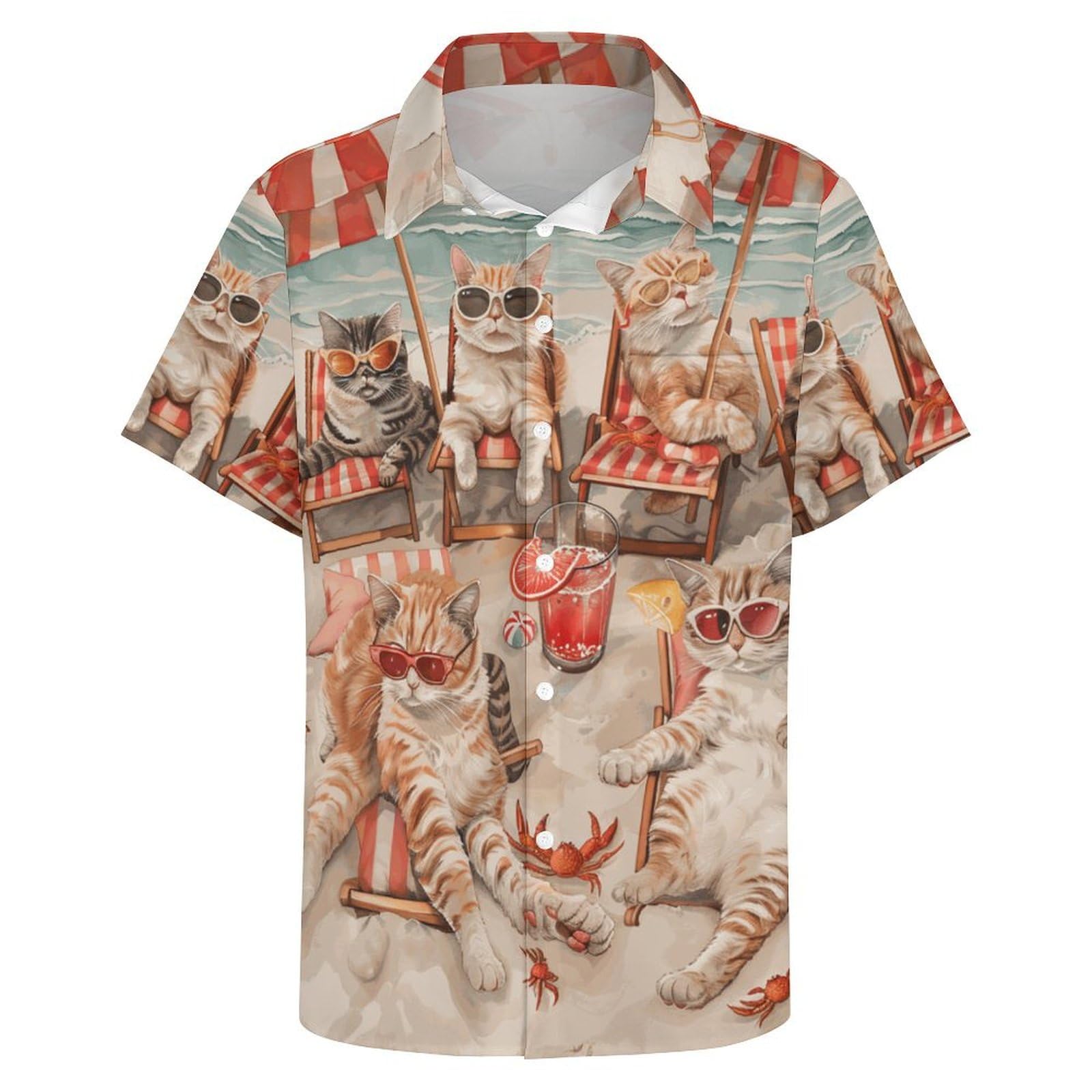 Men's Hawaiian Beach Dog Cat Shirt Short Sleeve Aloha Shirt Floral Button Down Tropical Hawaii Shirts