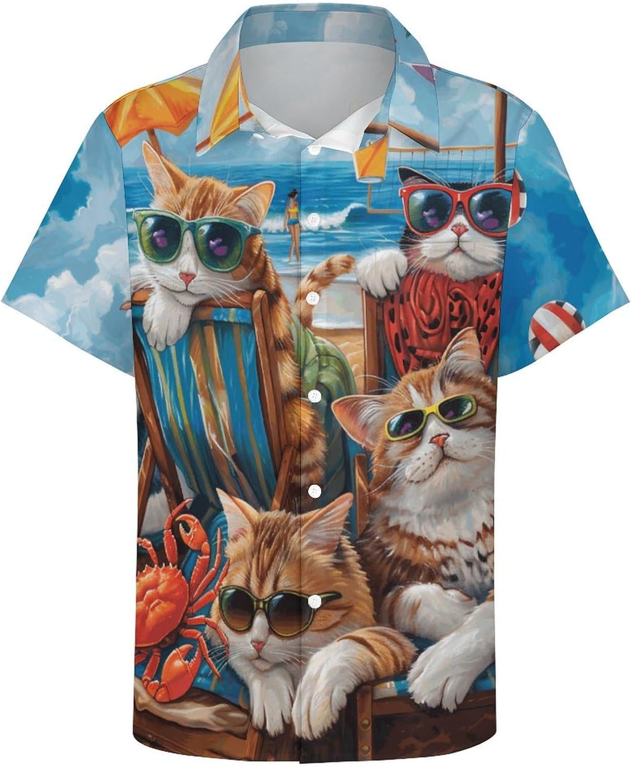 Men's Hawaiian Beach Dog Cat Shirt Short Sleeve Aloha Shirt Floral Button Down Tropical Hawaii Shirts