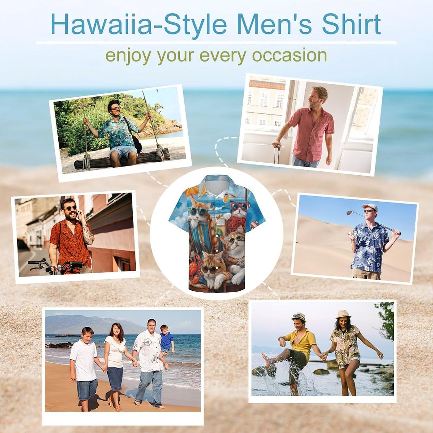 Men's Hawaiian Beach Dog Cat Shirt Short Sleeve Aloha Shirt Floral Button Down Tropical Hawaii Shirts