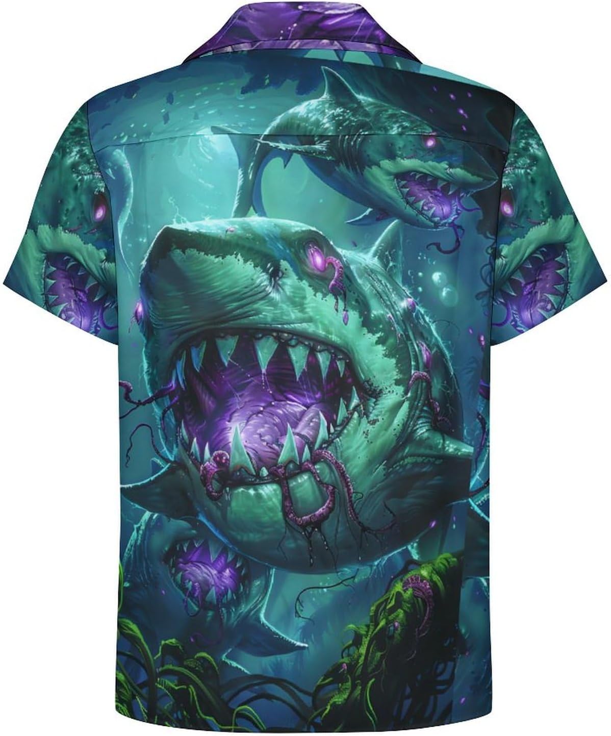 Mens Hawaiian Shark Shirts Short Sleeve Button Up Beach Summer Button Down Hawaiian Trippy Shirt for Men Women