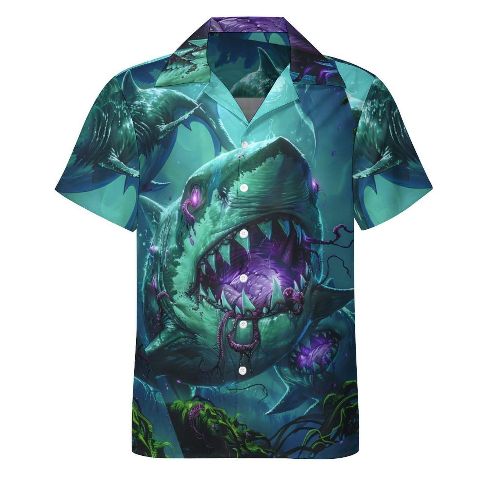 Mens Hawaiian Shark Shirts Short Sleeve Button Up Beach Summer Button Down Hawaiian Trippy Shirt for Men Women
