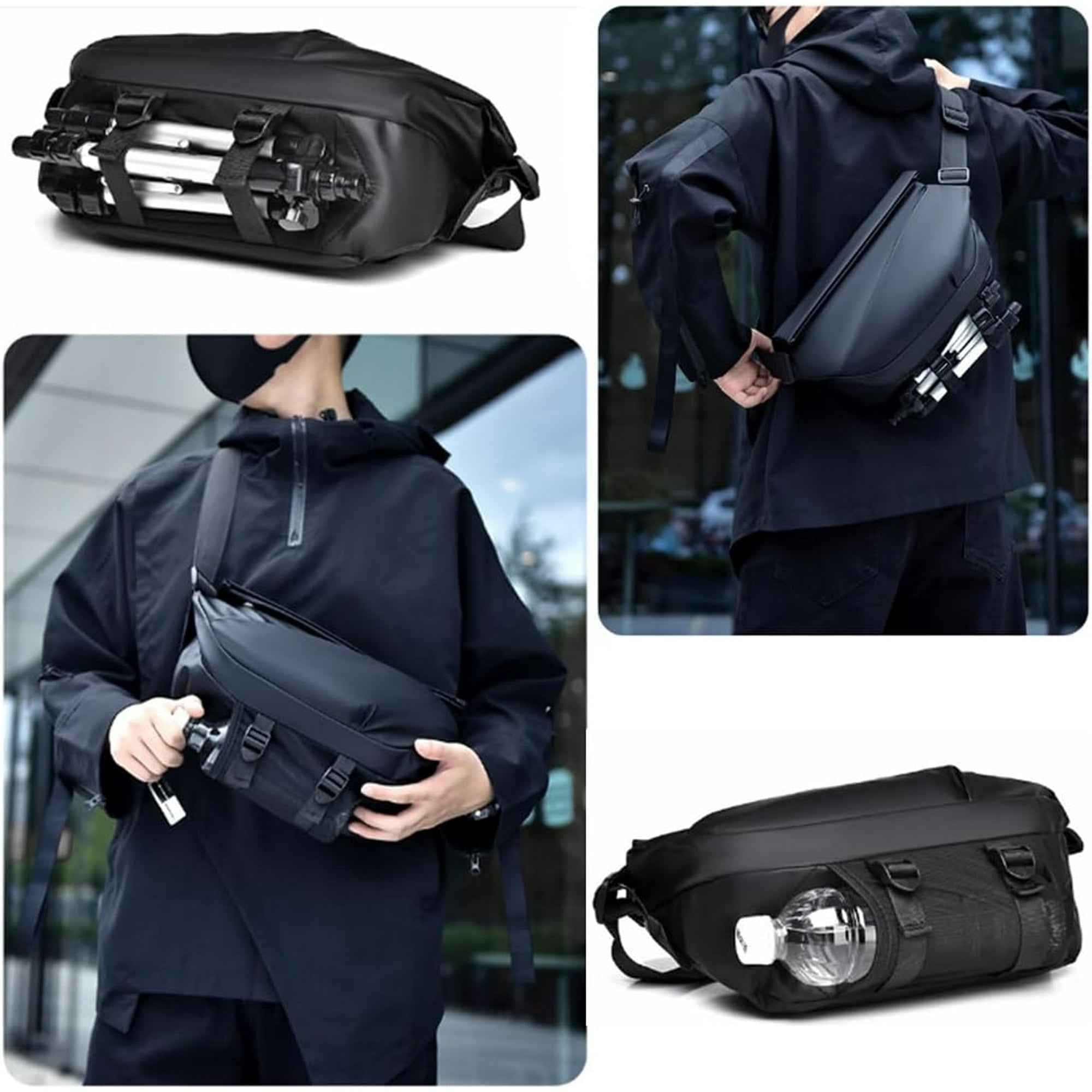 Mens Large Sling Bag Sling Bag Stylish Crossbody Bag,New Men's Crossbody Bags Fashion Waterproof Sports Bag (black)