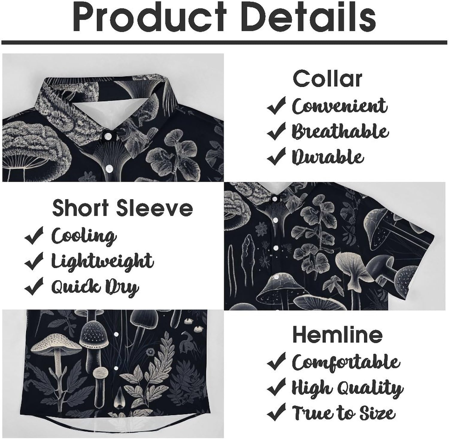 Mens Mushroom Button Down Shirt Short Sleeve Shirts Novelty Hawaiian Holiday Summer Funny Tops