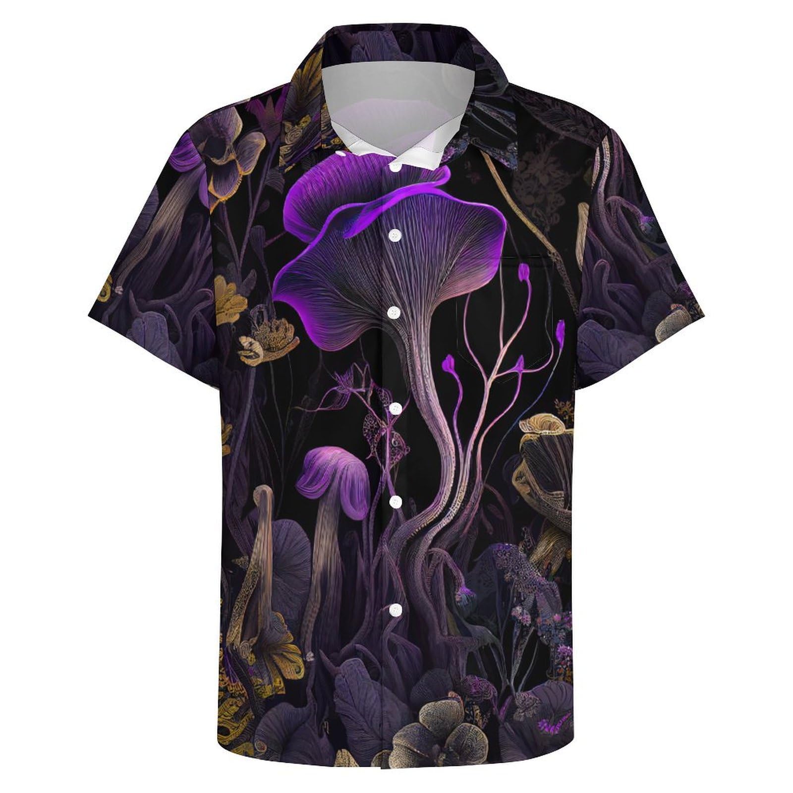 Mens Mushroom Button Down Shirt Short Sleeve Shirts Novelty Hawaiian Holiday Summer Funny Tops