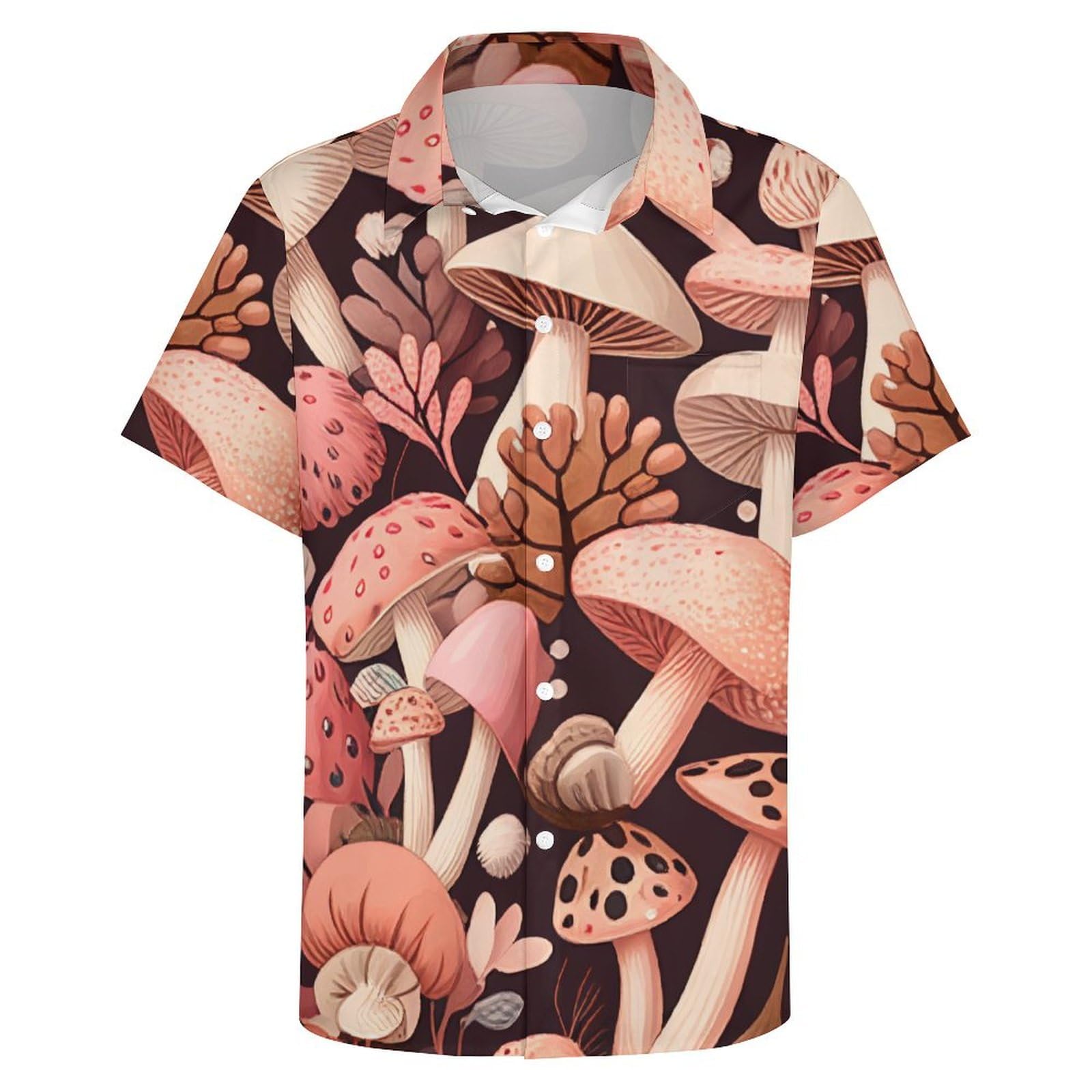 Mens Mushroom Button Down Shirt Short Sleeve Shirts Novelty Hawaiian Holiday Summer Funny Tops