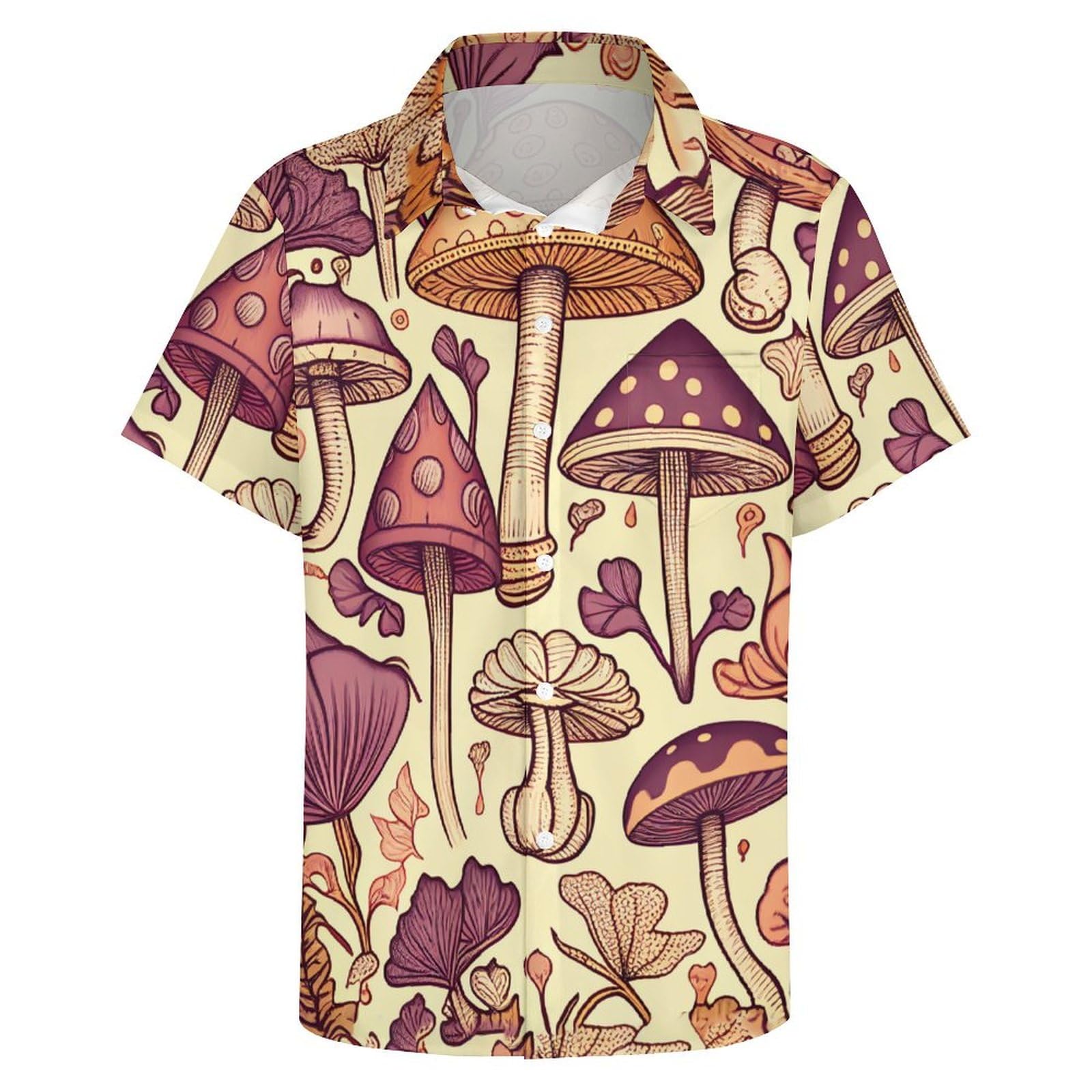 Mens Mushroom Button Down Shirt Short Sleeve Shirts Novelty Hawaiian Holiday Summer Funny Tops