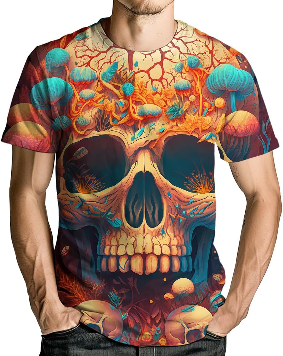 Men's Skull Graphic Tshirt 3D Print Skeleton Shirt for Men Funny Skull Tees Top
