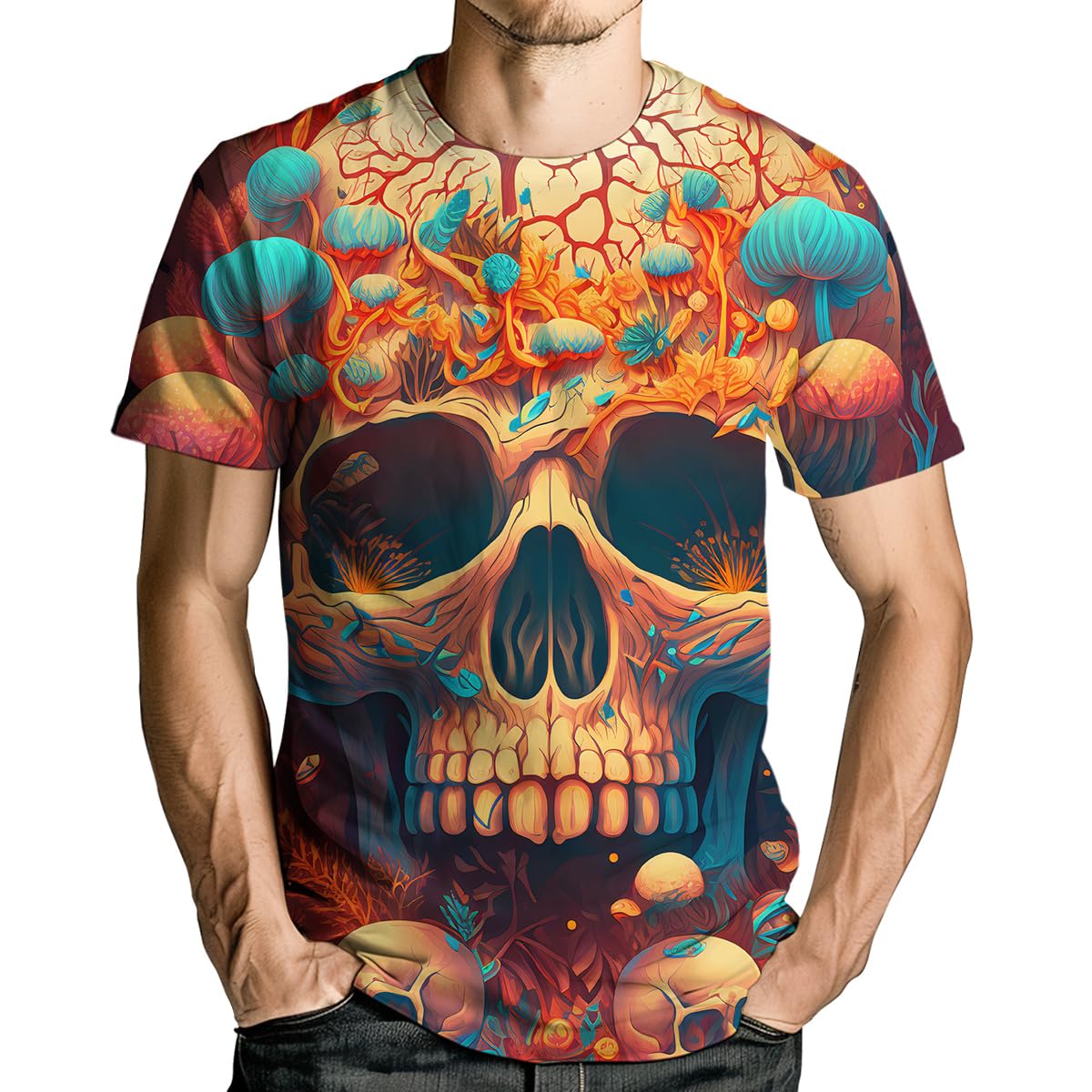 Men's Skull Graphic Tshirt 3D Print Skeleton Shirt for Men Funny Skull Tees Top