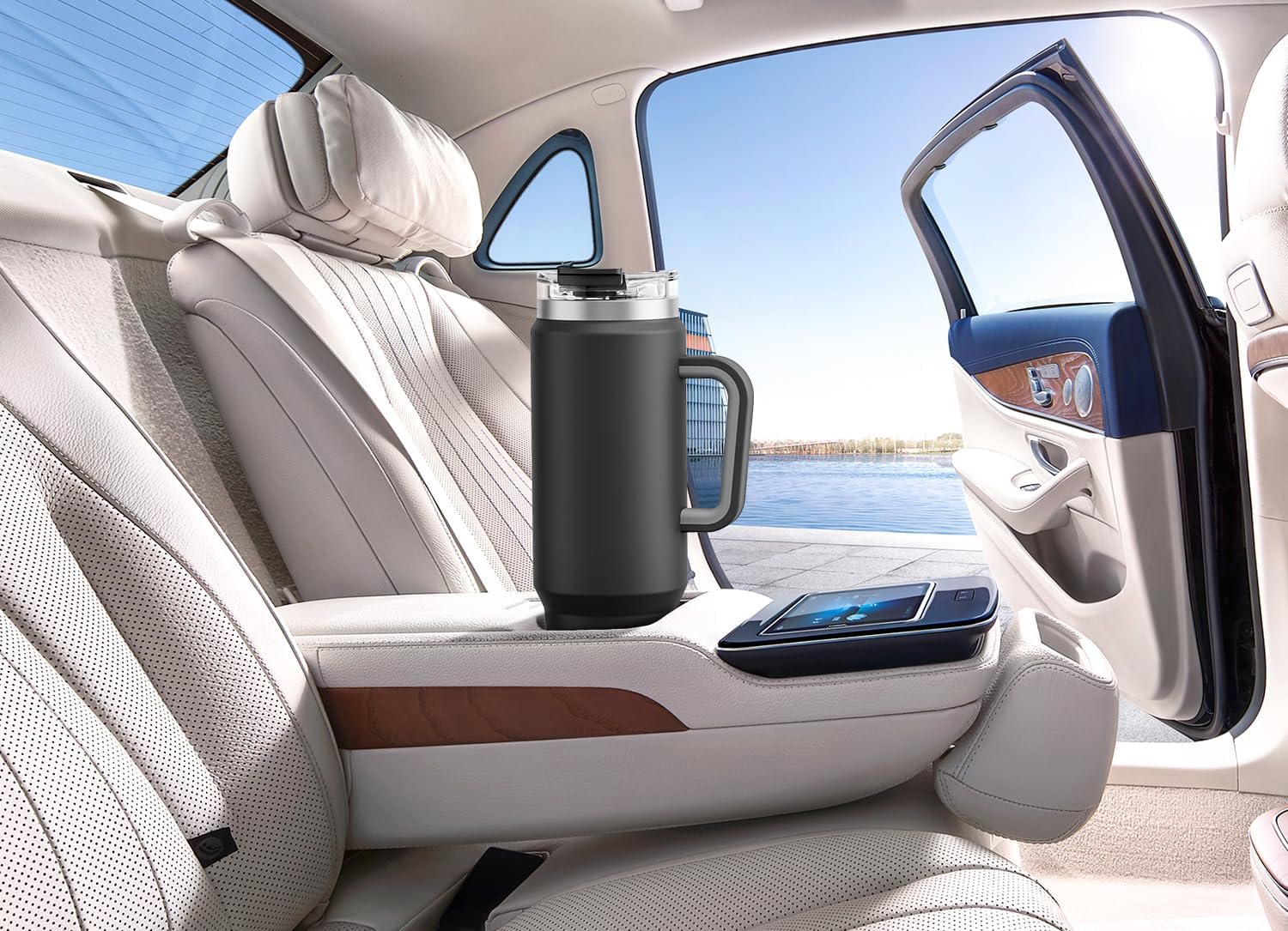 Meoky 40 oz Tumbler with Handle and Straw 2 Pack, Insulated Tumbler with Lid and Straw, Stainless Steel Travel Mug, Keeps Cold for 34 Hours, 100% Leak Proof, Fits in Car Cup Holder (Night & Love)