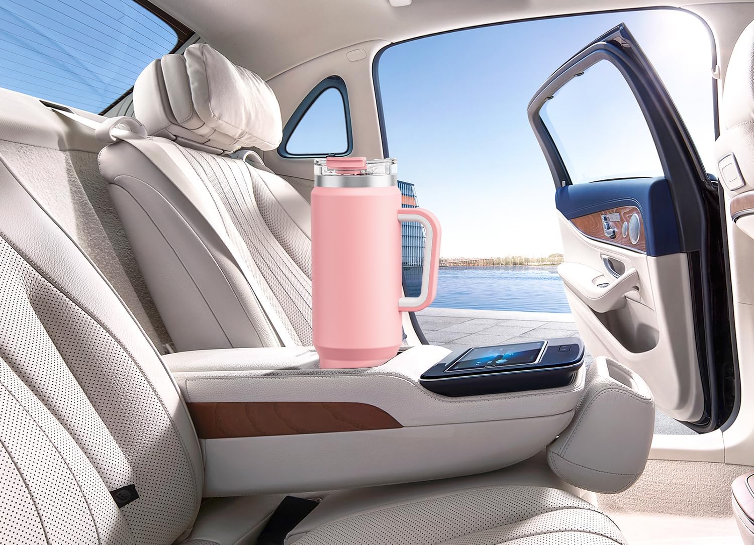 Meoky 40 oz Tumbler with Handle and Straw 2 Pack, Insulated Tumbler with Lid and Straw, Stainless Steel Travel Mug, Keeps Cold for 34 Hours, 100% Leak Proof, Fits in Car Cup Holder (Blush & Flamingo)