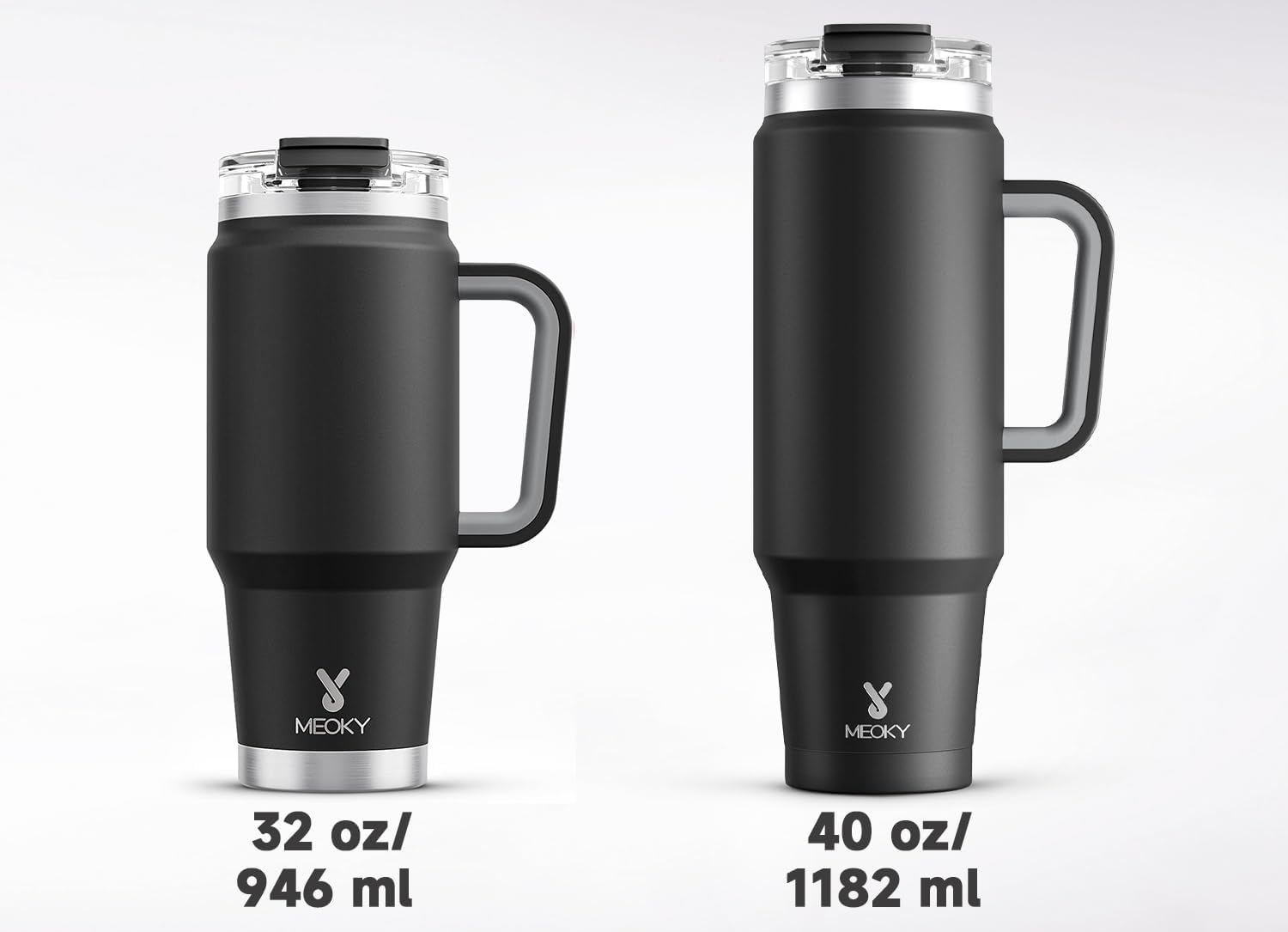 Meoky 40 oz Tumbler with Handle and Straw 2 Pack, Insulated Tumbler with Lid and Straw, Stainless Steel Travel Mug, Keeps Cold for 34 Hours, 100% Leak Proof, Fits in Car Cup Holder (Night & Love)