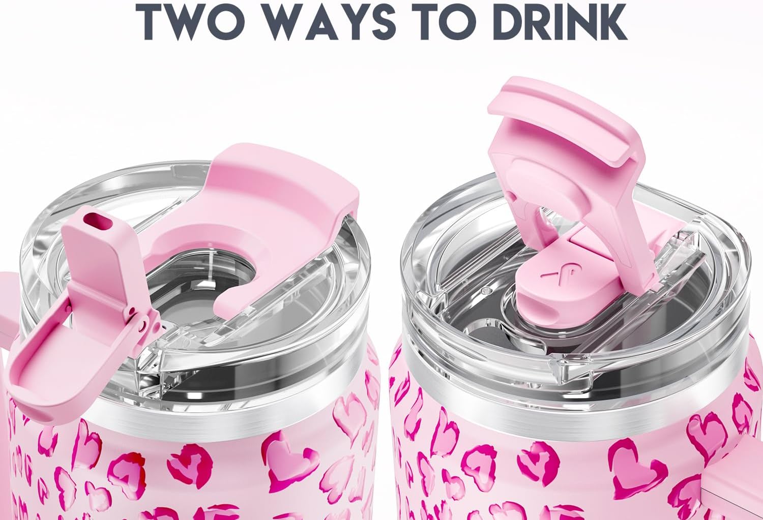 Meoky 40 oz Tumbler with Handle and Straw 2 Pack, Insulated Tumbler with Lid and Straw, Stainless Steel Travel Mug, Keeps Cold for 34 Hours, 100% Leak Proof, Fits in Car Cup Holder (Love & Flamingo)