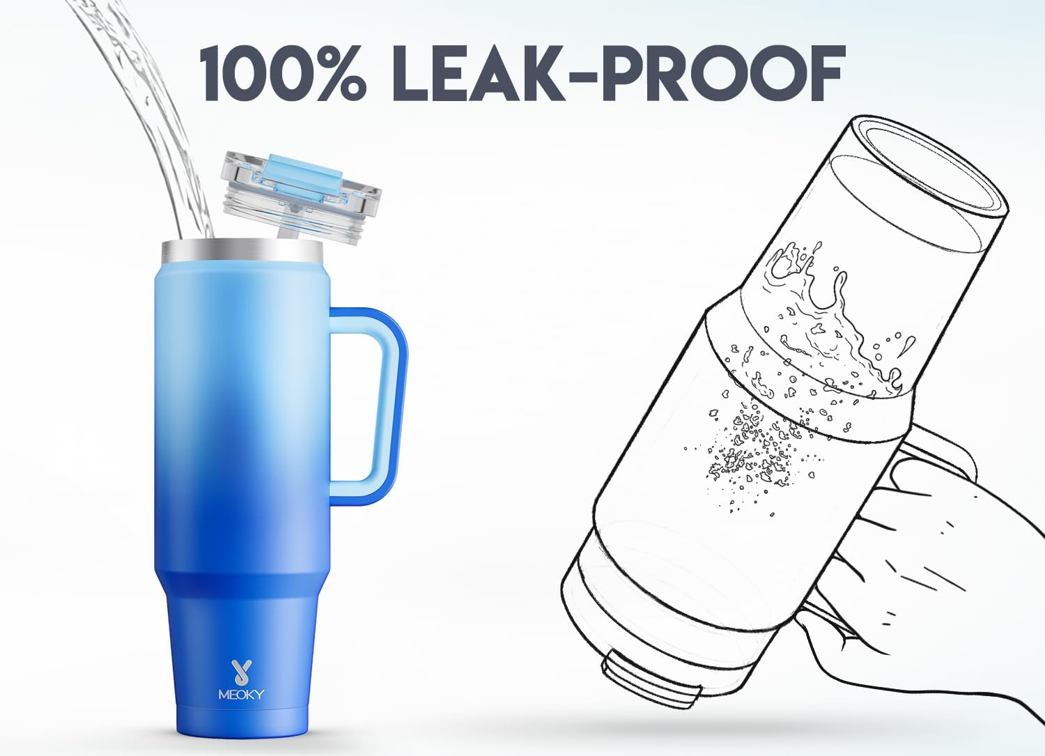 Meoky 40 oz Tumbler with Handle and Straw, 32 oz Tumbler with Handle, Insulated Tumbler with Lid and Straw, Stainless Steel Travel Mug, Keeps Cold, 100% Leak Proof, Fits in Car Cup Holder (Sky)