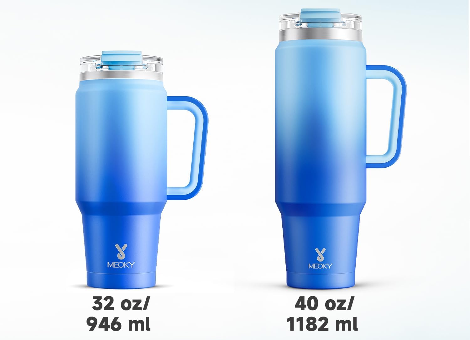 Meoky 40 oz Tumbler with Handle and Straw, 32 oz Tumbler with Handle, Insulated Tumbler with Lid and Straw, Stainless Steel Travel Mug, Keeps Cold, 100% Leak Proof, Fits in Car Cup Holder (Sky)