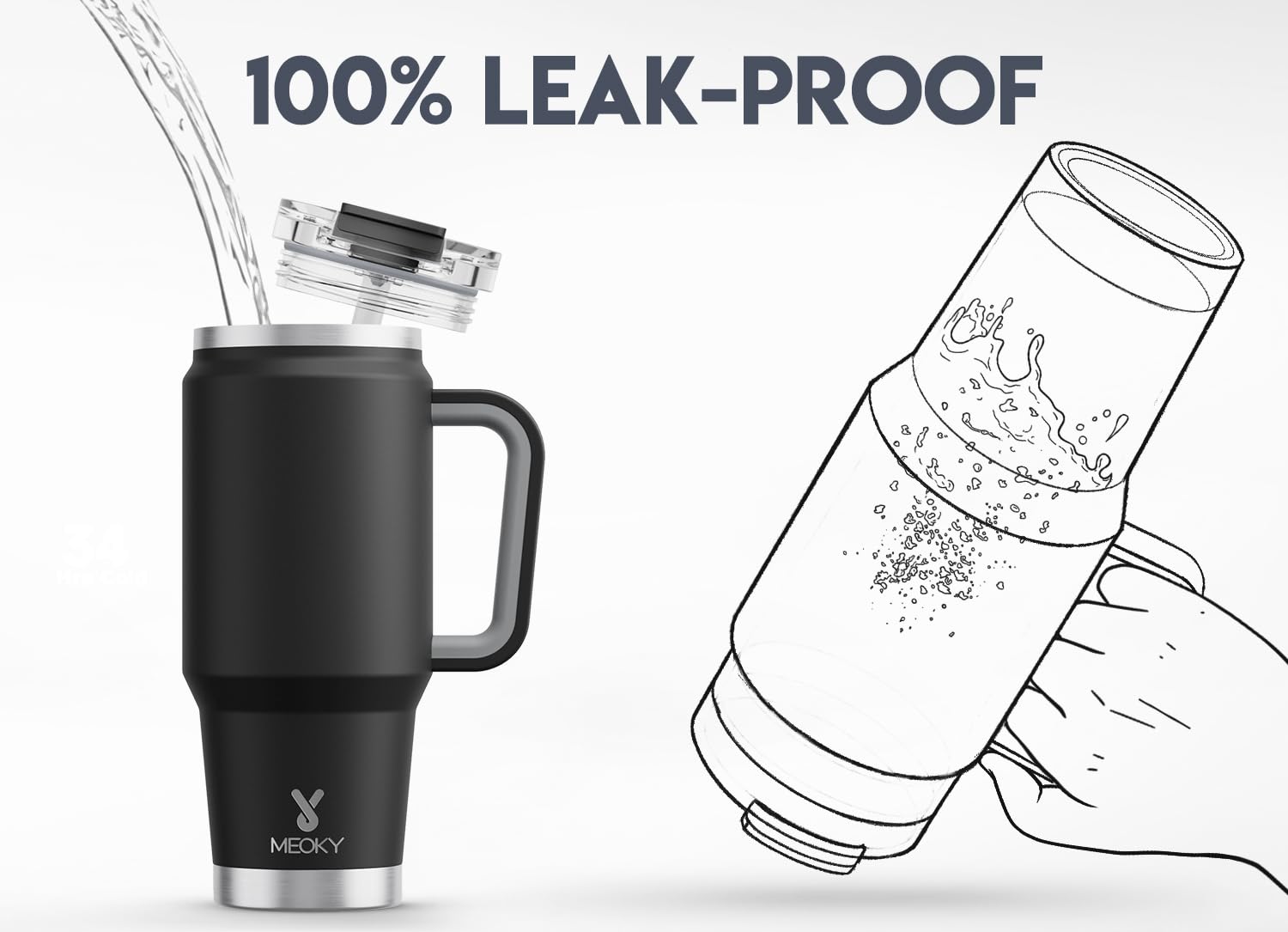 Meoky 40 oz Tumbler with Handle and Straw, Insulated Tumbler with Lid and Straw, Stainless Steel Travel Mug, Keeps Cold for 34 Hours, 100% Leak Proof, Fits in Car Cup Holder (Night)