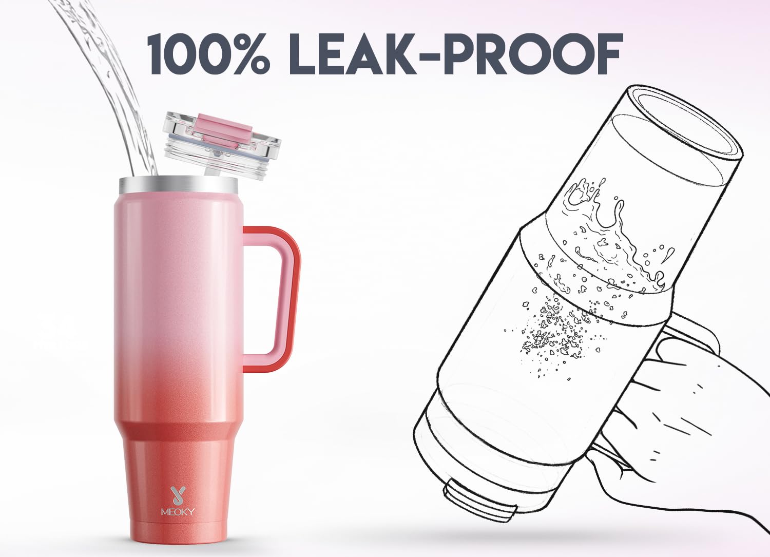 Meoky 40 oz Tumbler with Handle and Straw, Insulated Tumbler with Lid and Straw, Stainless Steel Travel Mug, Keeps Cold for 34 Hours, 100% Leak Proof, Fits in Car Cup Holder (Night)