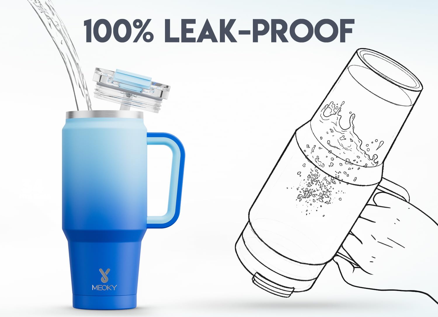 Meoky 40 oz Tumbler with Handle and Straw, Insulated Tumbler with Lid and Straw, Stainless Steel Travel Mug, Keeps Cold for 34 Hours, 100% Leak Proof, Fits in Car Cup Holder (Night)