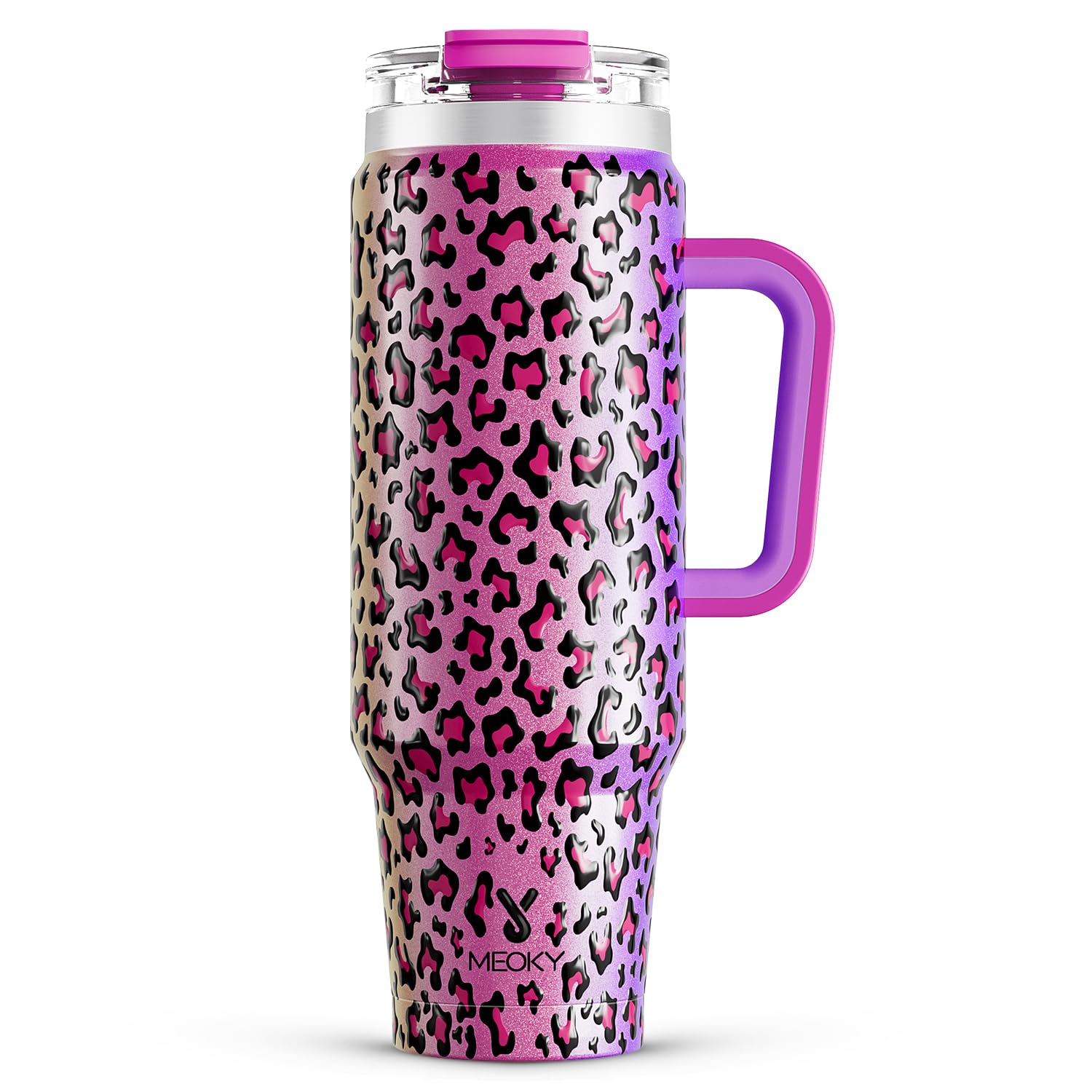 Meoky 40 oz Tumbler with Handle and Straw, Insulated Tumbler with Lid and Straw, Stainless Steel Travel Mug, Keeps Cold for 34 Hours, 100% Leak Proof, Fits in Car Cup Holder (Night)