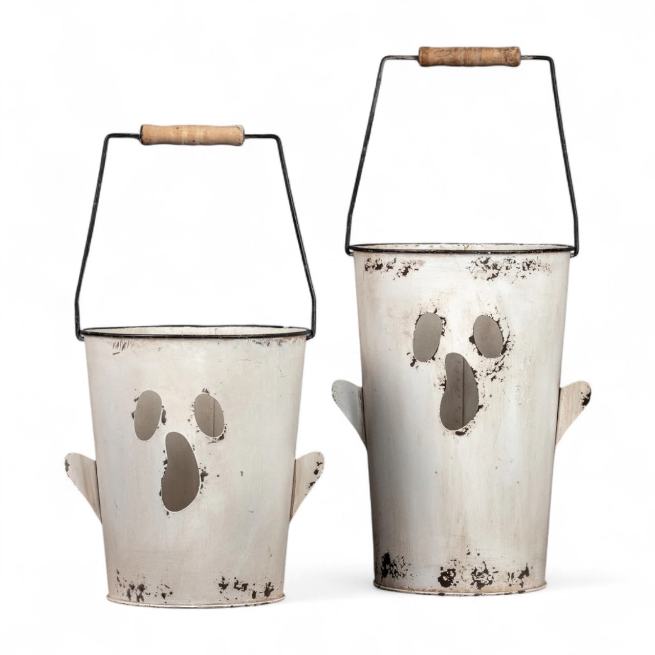 White Metal Ghost Bucket with Handle | 2 Sizes