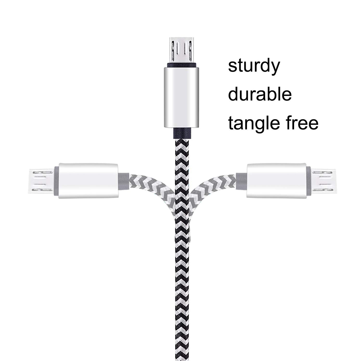 Micro USB Cable,[10ft3Pack] by Ailun,High Speed 2.0 USB A Male to Micro USB Sync & Charging Nylon Braided Cable for Android Smartphone Tablets Wall and Car Charger Connection[Silver&Blackwhite]