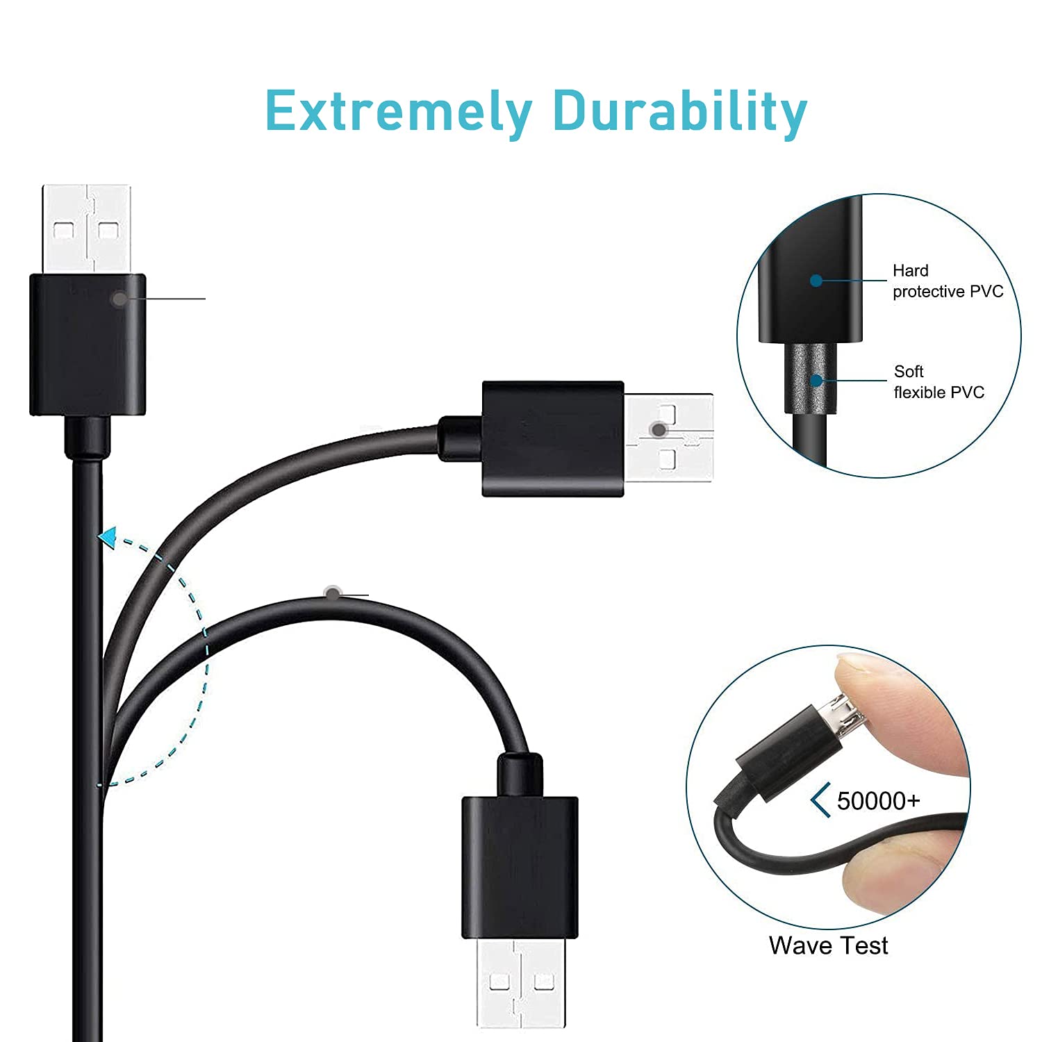 Micro USB Cable,[10ft3Pack] by Ailun,High Speed 2.0 USB A Male to Micro USB Sync & Charging Nylon Braided Cable for Android Smartphone Tablets Wall and Car Charger Connection[Silver&Blackwhite]