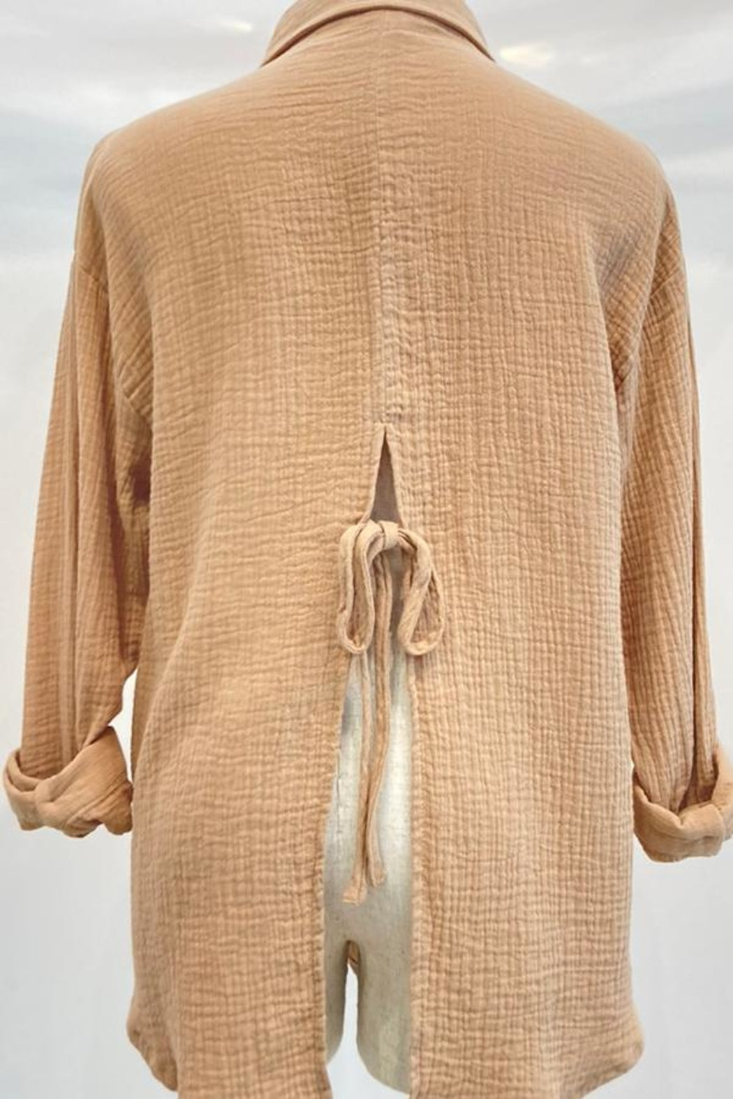 Button Front Long Sleeve Slit Back Solid Shirt