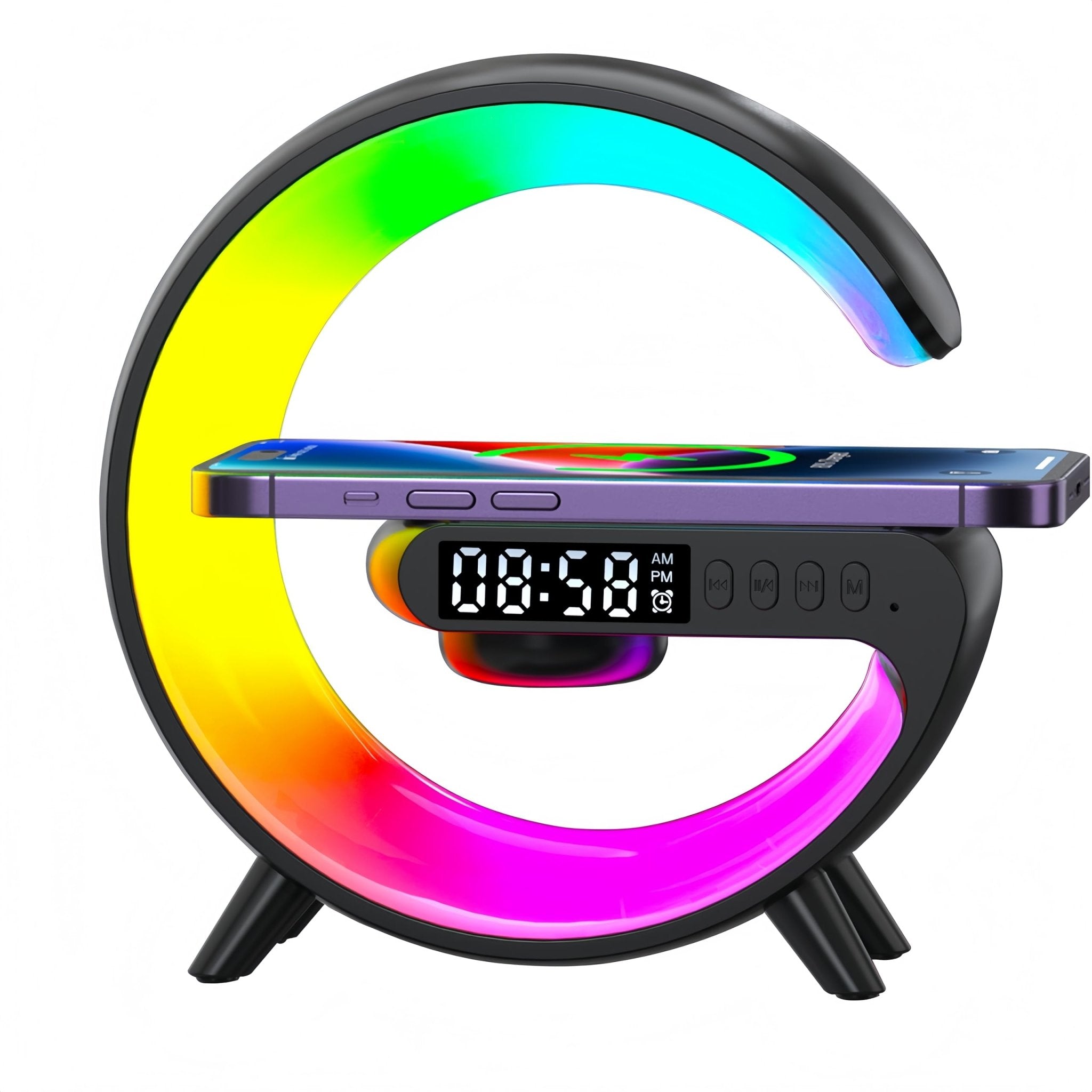 Mini G Atmosphere Lamp with Bluetooth Speaker, LED Table Lamp with Wireless Charger, Night Light Lamp Sunrise Alarm Clock, Smart Light Sound Machine for Bedroom【Mini Size 𝐆𝟔】