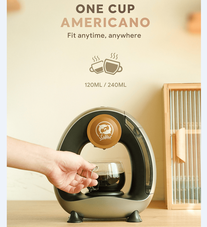 MiniQ Portable American coffee machine White 2in1 semi-automatic coffee machine 1400W drip coffee machine coffee powder 20g optional powder holder or optional K cup holder