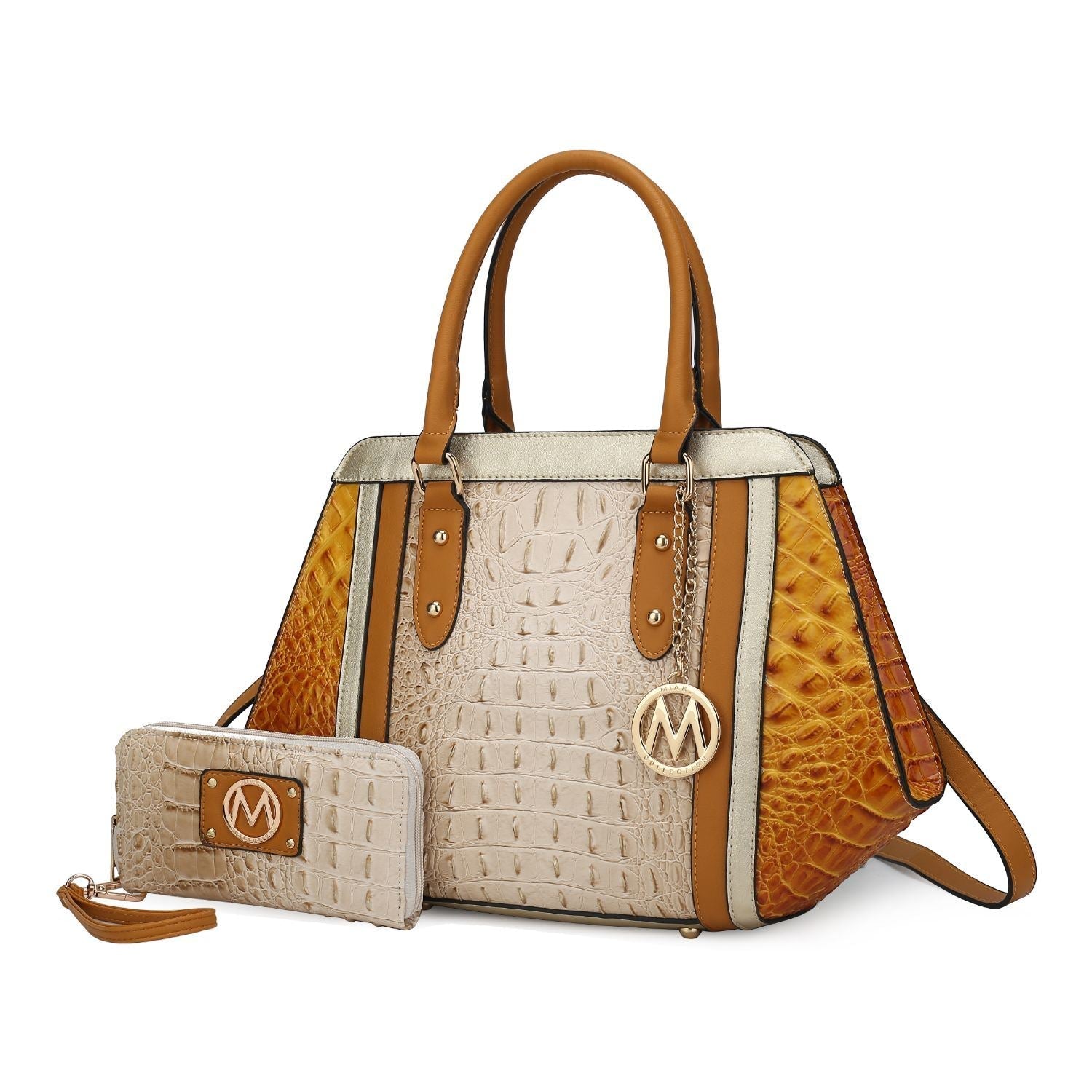 MKF Collection Daisy Two PCS Croco Satchel bag & Wallet , Measurements: 10” L x 11” H x 4” W , Wallet: 7.5” L x 4”H x 1” W