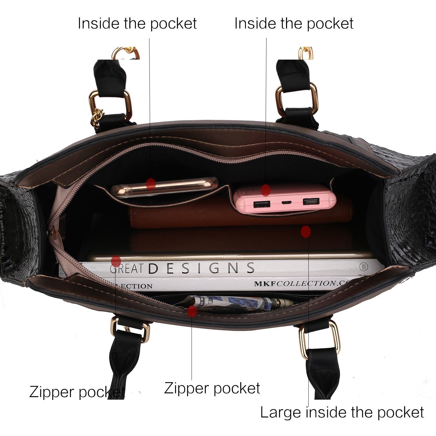 MKF Collection Daisy Two PCS Croco Satchel bag & Wallet , Measurements: 10” L x 11” H x 4” W , Wallet: 7.5” L x 4”H x 1” W