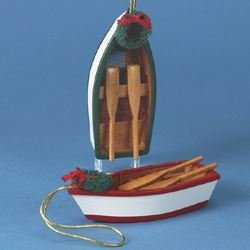 Wooden Row Boat Ornament - Red