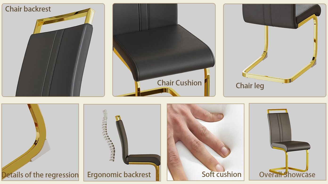 Modern Dining Chairs,PU Faux Leather High Back Upholstered Side Chair with C-shaped Tube plating Metal Legs for Dining Room Kitchen Vanity Patio Club Guest Office Chair (Set of 4)