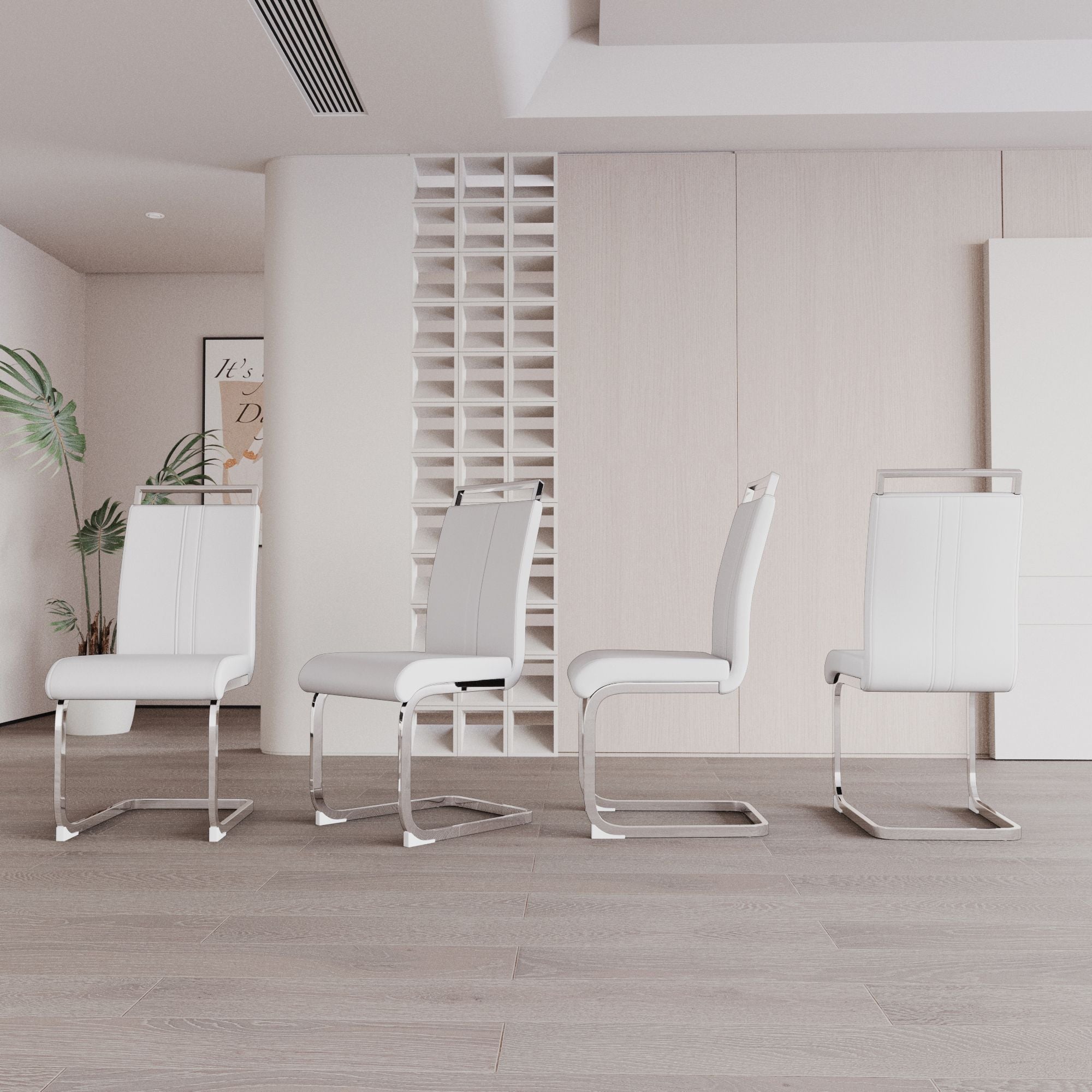 Modern Dining Chairs,PU Faux Leather High Back Upholstered Side Chair with C-shaped Tube plating Metal Legs for Dining Room Kitchen Vanity Patio Club Guest Office Chair (Set of 4)