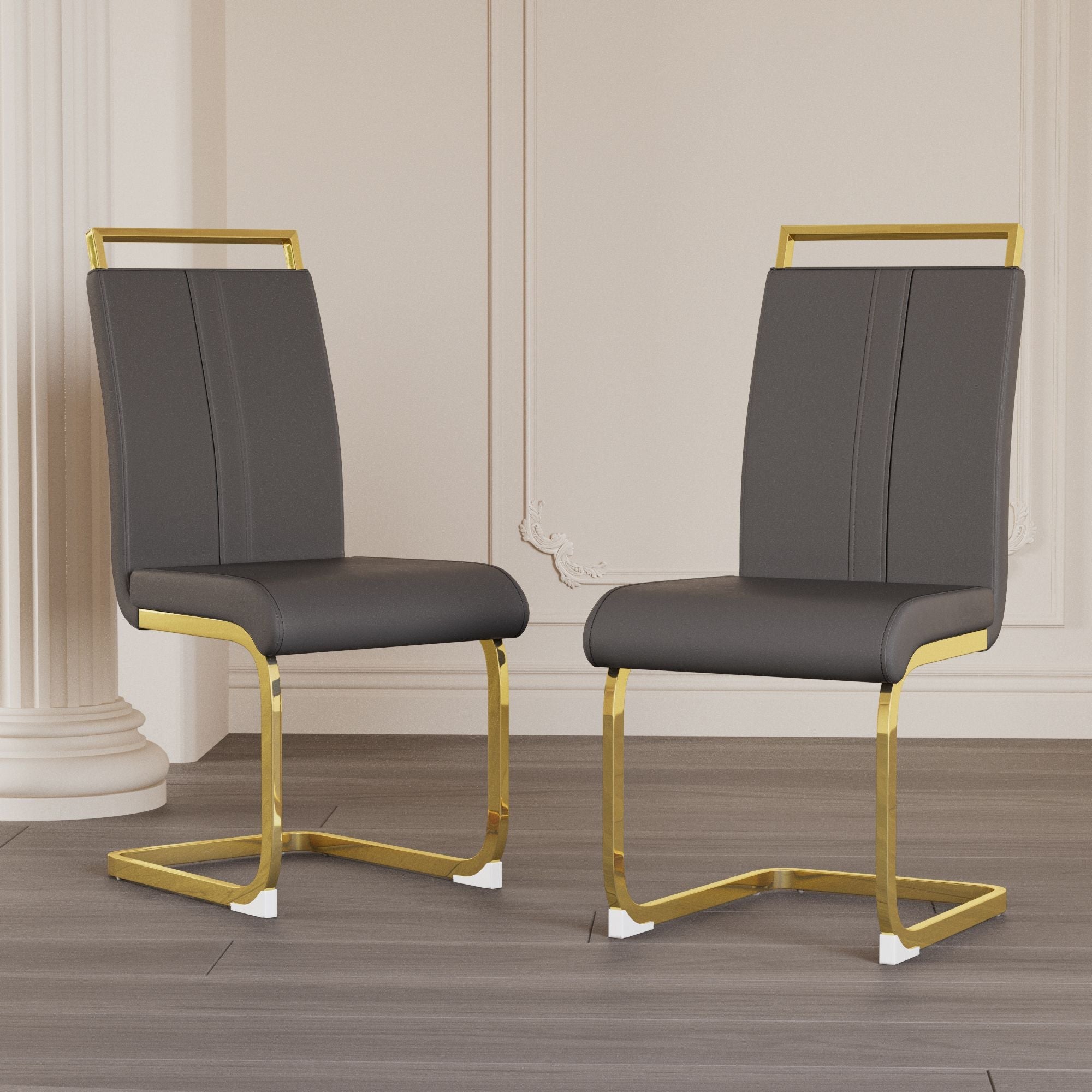 Modern Dining Chairs,PU Faux Leather High Back Upholstered Side Chair with C-shaped Tube plating Metal Legs for Dining Room Kitchen Vanity Patio Club Guest Office Chair (Set of 4)