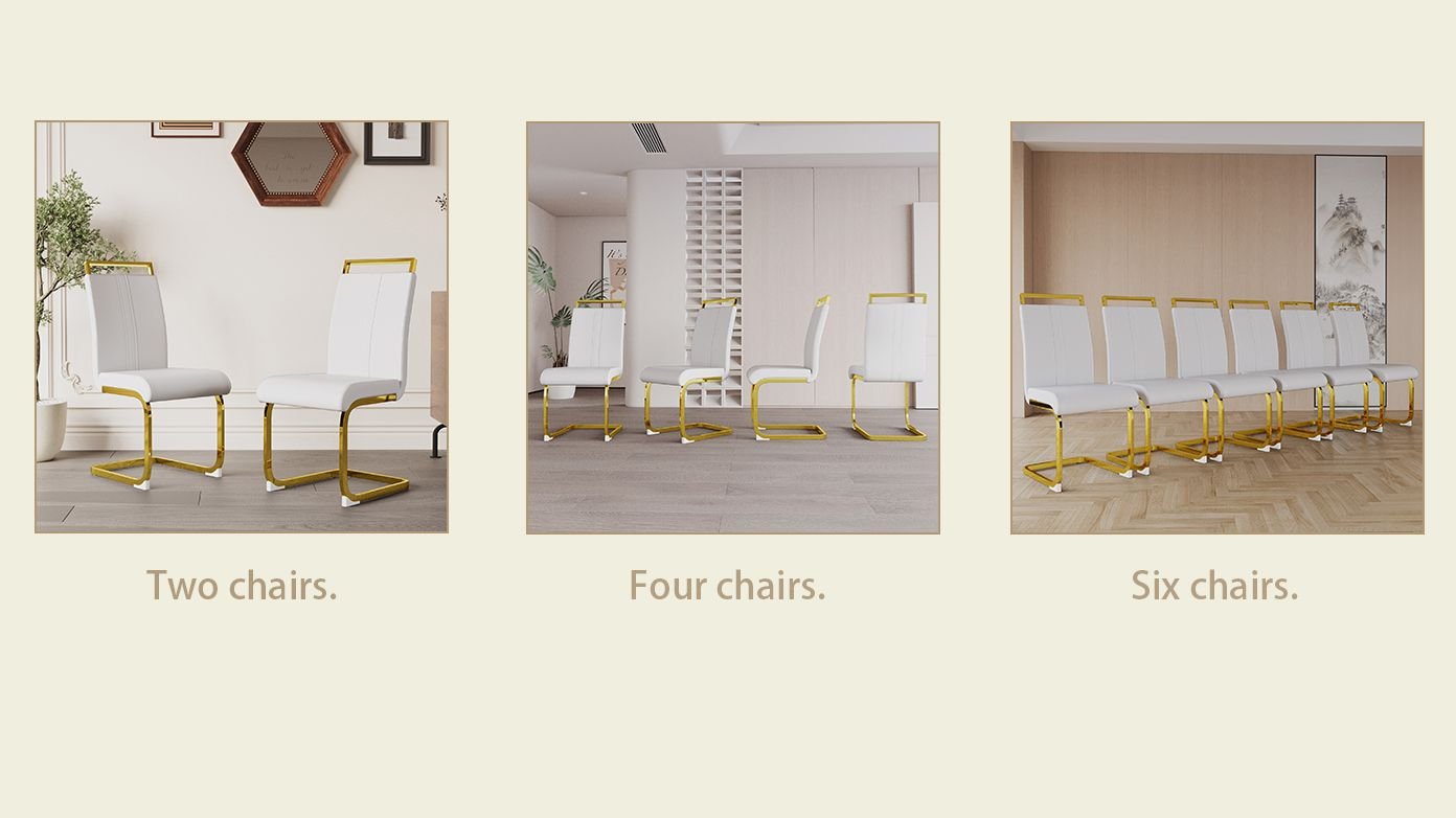 Modern Dining Chairs,PU Faux Leather High Back Upholstered Side Chair with C-shaped Tube plating Metal Legs for Dining Room Kitchen Vanity Patio Club Guest Office Chair (Set of 4)