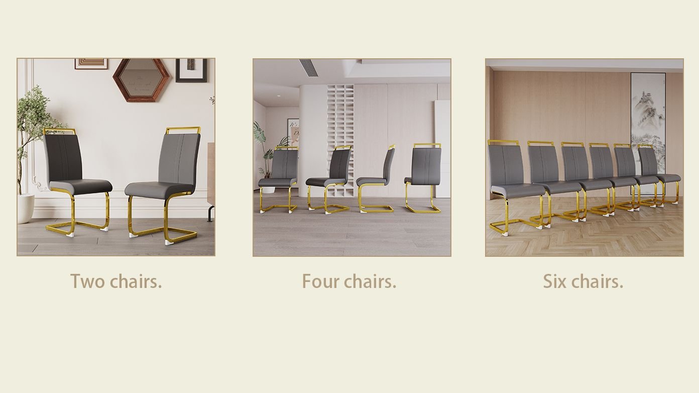 Modern Dining Chairs,PU Faux Leather High Back Upholstered Side Chair with C-shaped Tube plating Metal Legs for Dining Room Kitchen Vanity Patio Club Guest Office Chair (Set of 4)