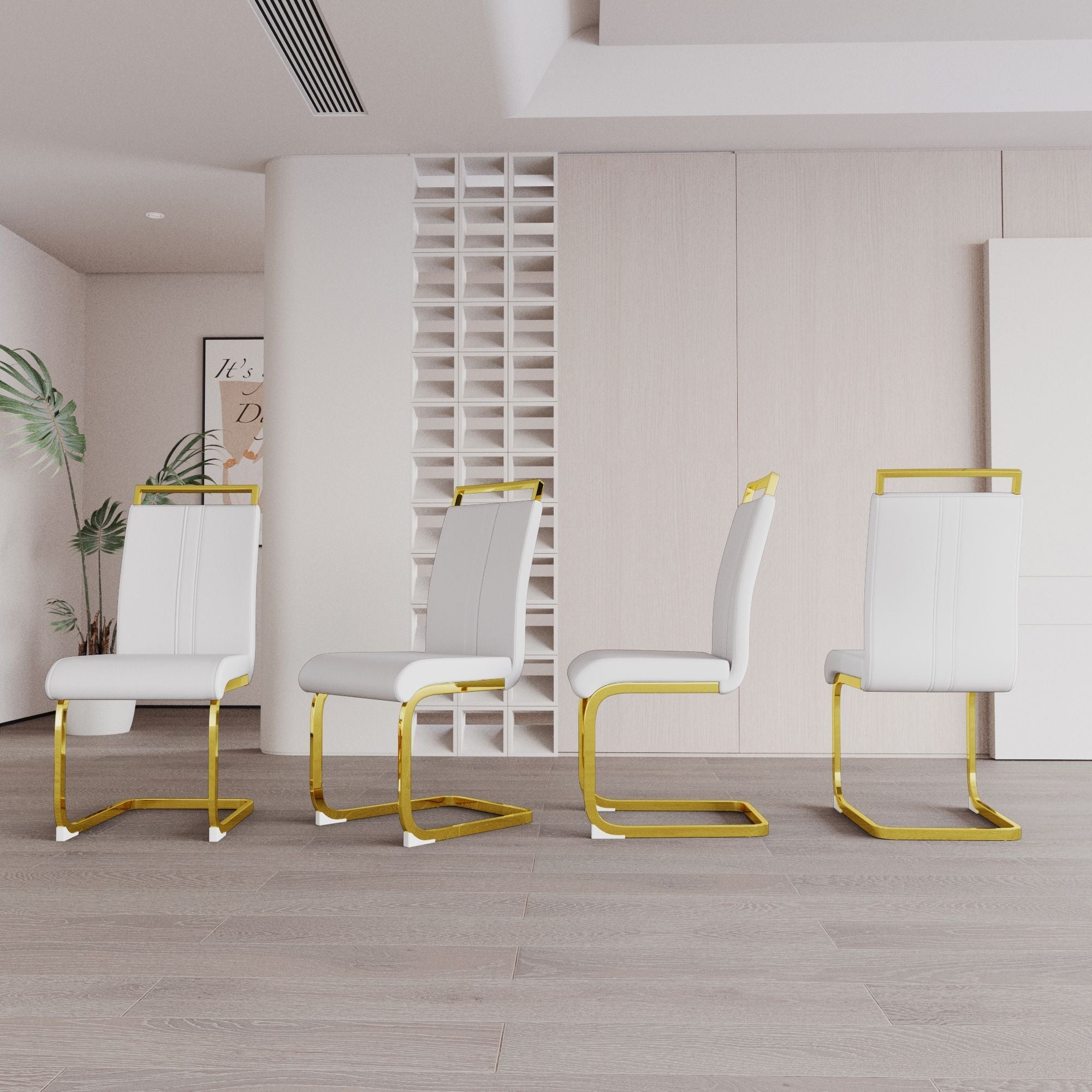 Modern Dining Chairs,PU Faux Leather High Back Upholstered Side Chair with C-shaped Tube plating Metal Legs for Dining Room Kitchen Vanity Patio Club Guest Office Chair (Set of 4)