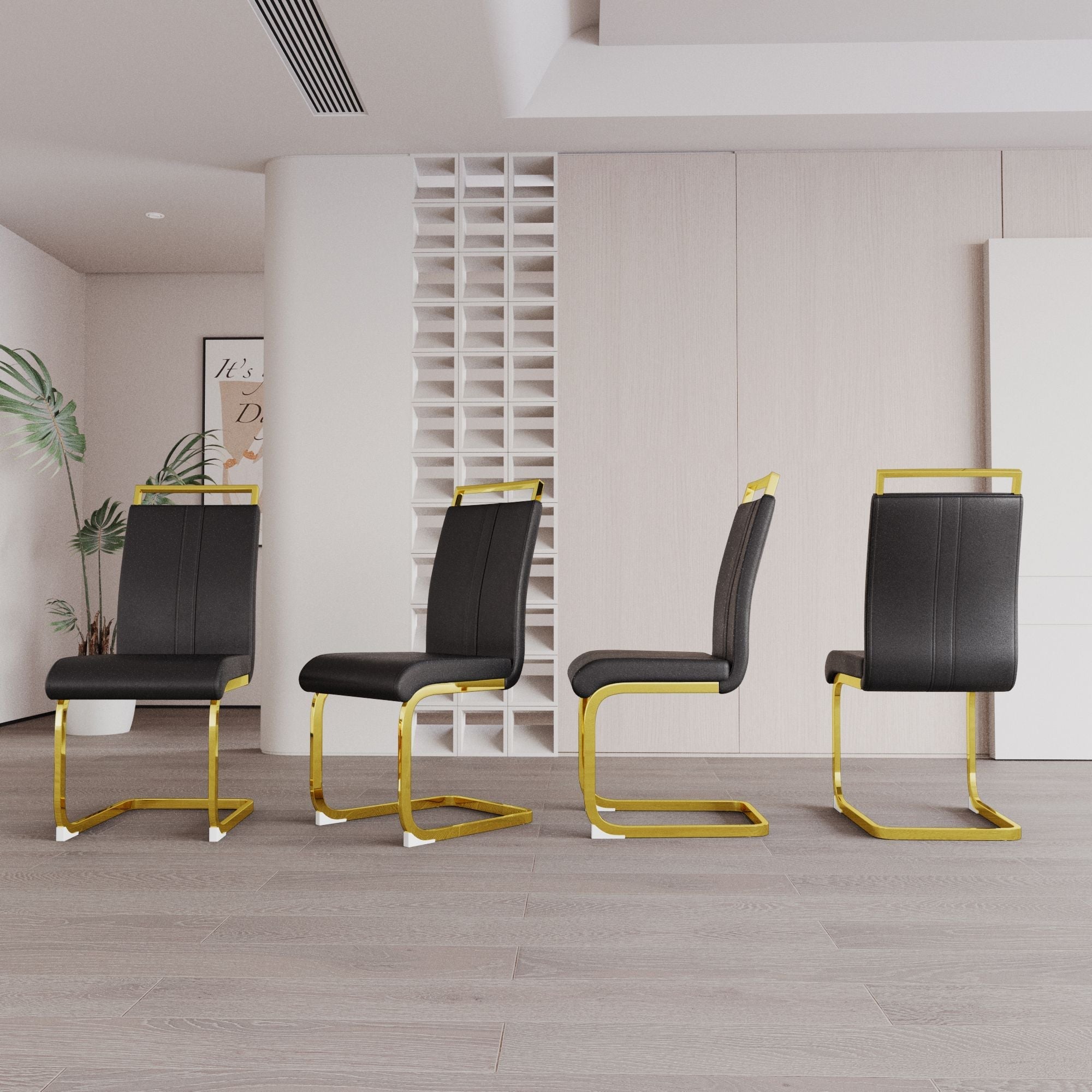 Modern Dining Chairs,PU Faux Leather High Back Upholstered Side Chair with C-shaped Tube plating Metal Legs for Dining Room Kitchen Vanity Patio Club Guest Office Chair (Set of 4)