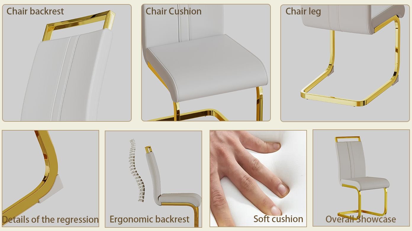 Modern Dining Chairs,PU Faux Leather High Back Upholstered Side Chair with C-shaped Tube plating Metal Legs for Dining Room Kitchen Vanity Patio Club Guest Office Chair (Set of 4)