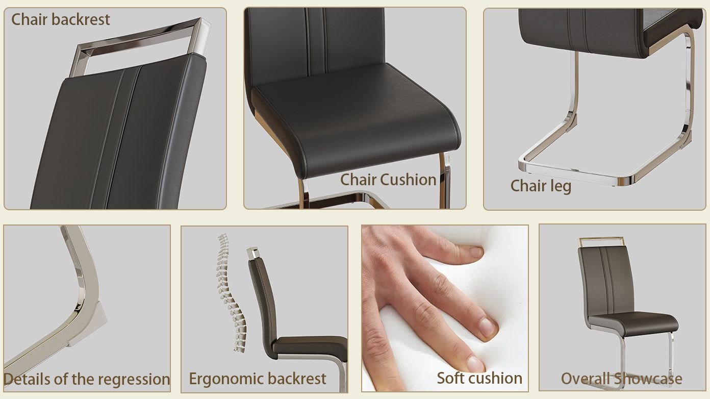 Modern Dining Chairs,PU Faux Leather High Back Upholstered Side Chair with C-shaped Tube plating Metal Legs for Dining Room Kitchen Vanity Patio Club Guest Office Chair (Set of 4)