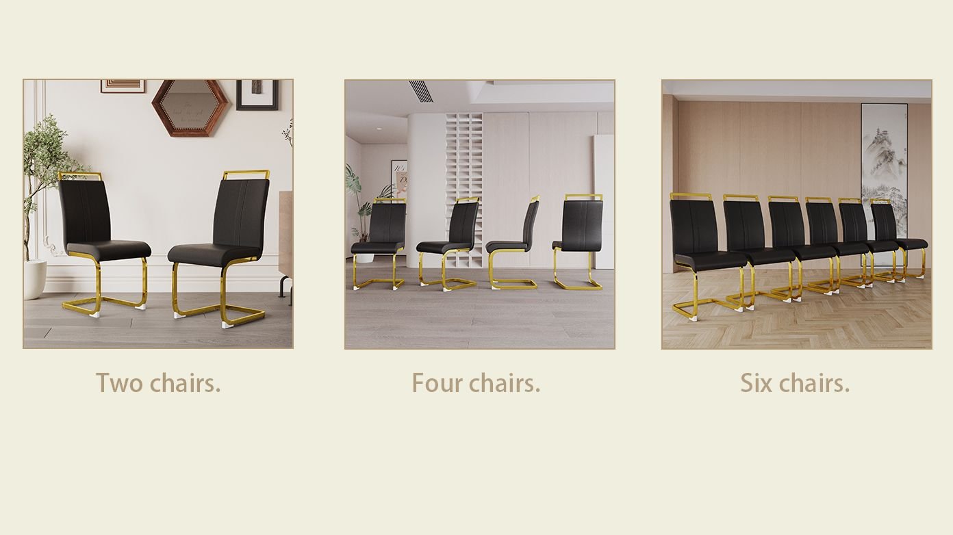 Modern Dining Chairs,PU Faux Leather High Back Upholstered Side Chair with C-shaped Tube plating Metal Legs for Dining Room Kitchen Vanity Patio Club Guest Office Chair (Set of 4)