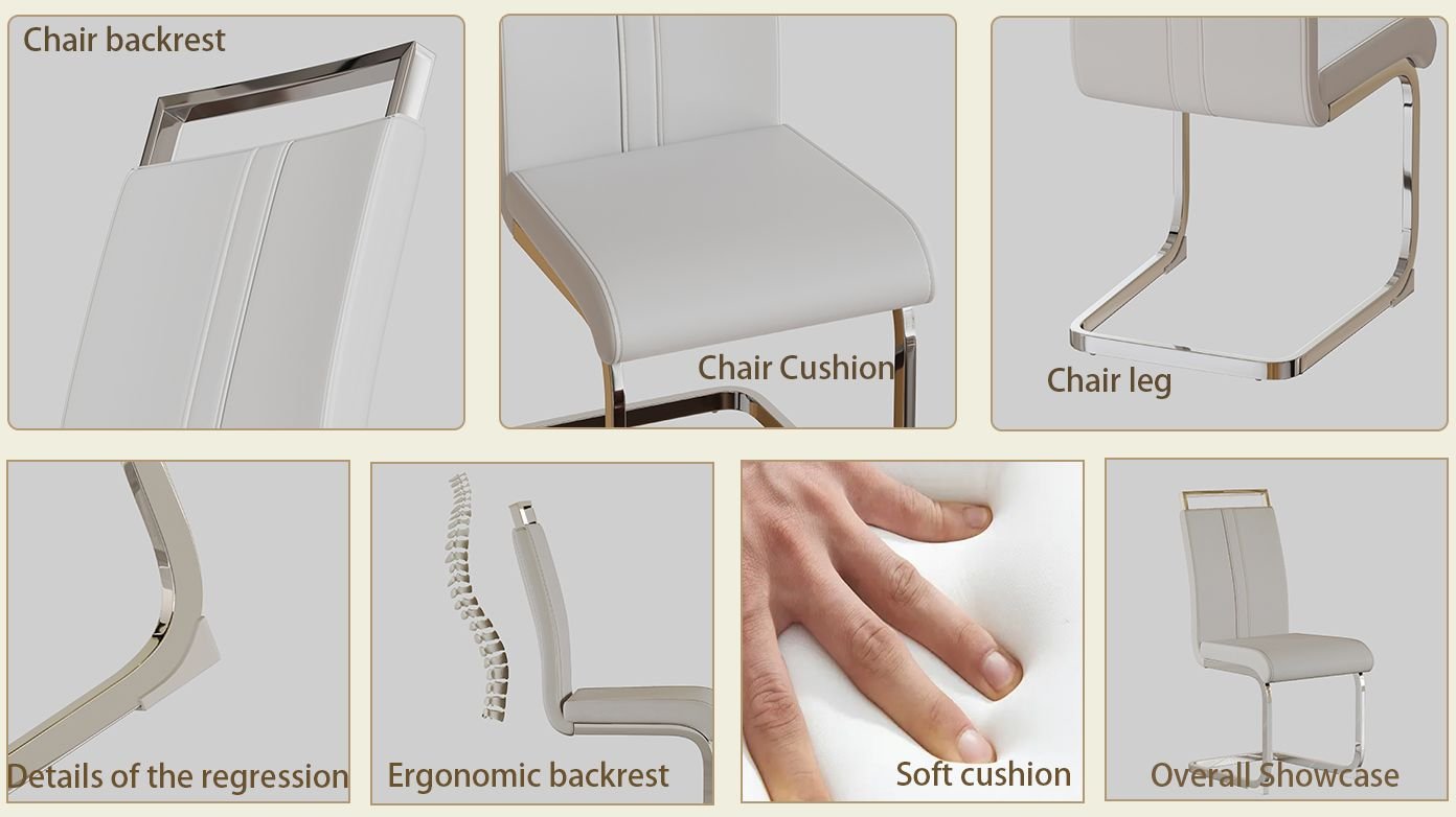 Modern Dining Chairs,PU Faux Leather High Back Upholstered Side Chair with C-shaped Tube plating Metal Legs for Dining Room Kitchen Vanity Patio Club Guest Office Chair (Set of 4)