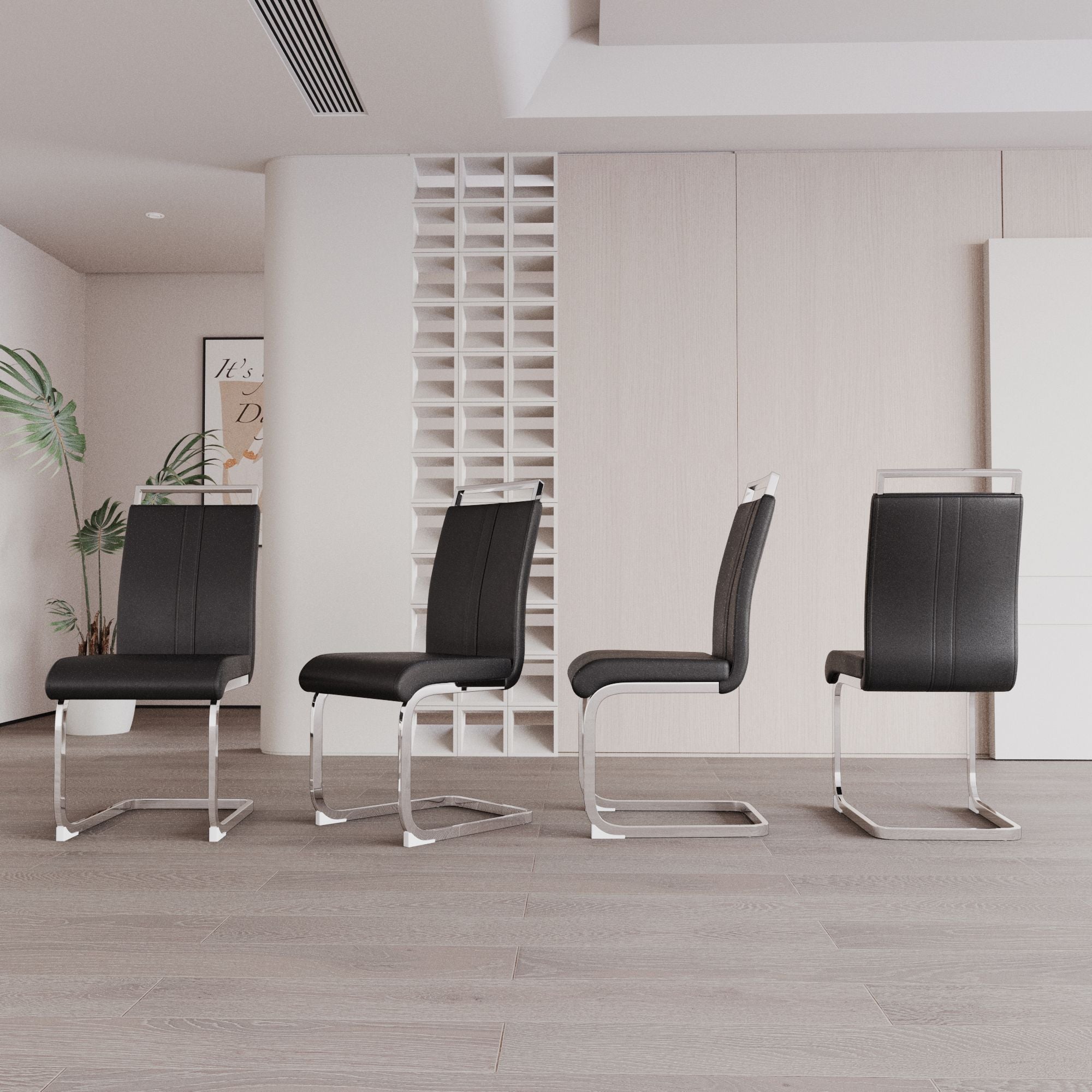 Modern Dining Chairs,PU Faux Leather High Back Upholstered Side Chair with C-shaped Tube plating Metal Legs for Dining Room Kitchen Vanity Patio Club Guest Office Chair (Set of 4)