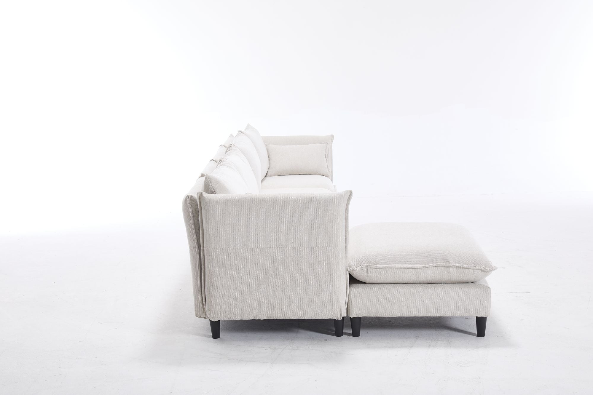 Modular Sectional Sofa, L Shaped Couch Set for Living Room, 4-Seater Comfy Cloud Couches with Movable Ottoman Beige