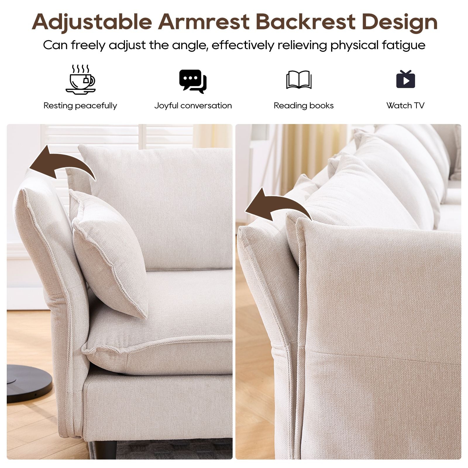 Modular Sectional Sofa, L Shaped Couch Set for Living Room, 4-Seater Comfy Cloud Couches with Movable Ottoman Beige