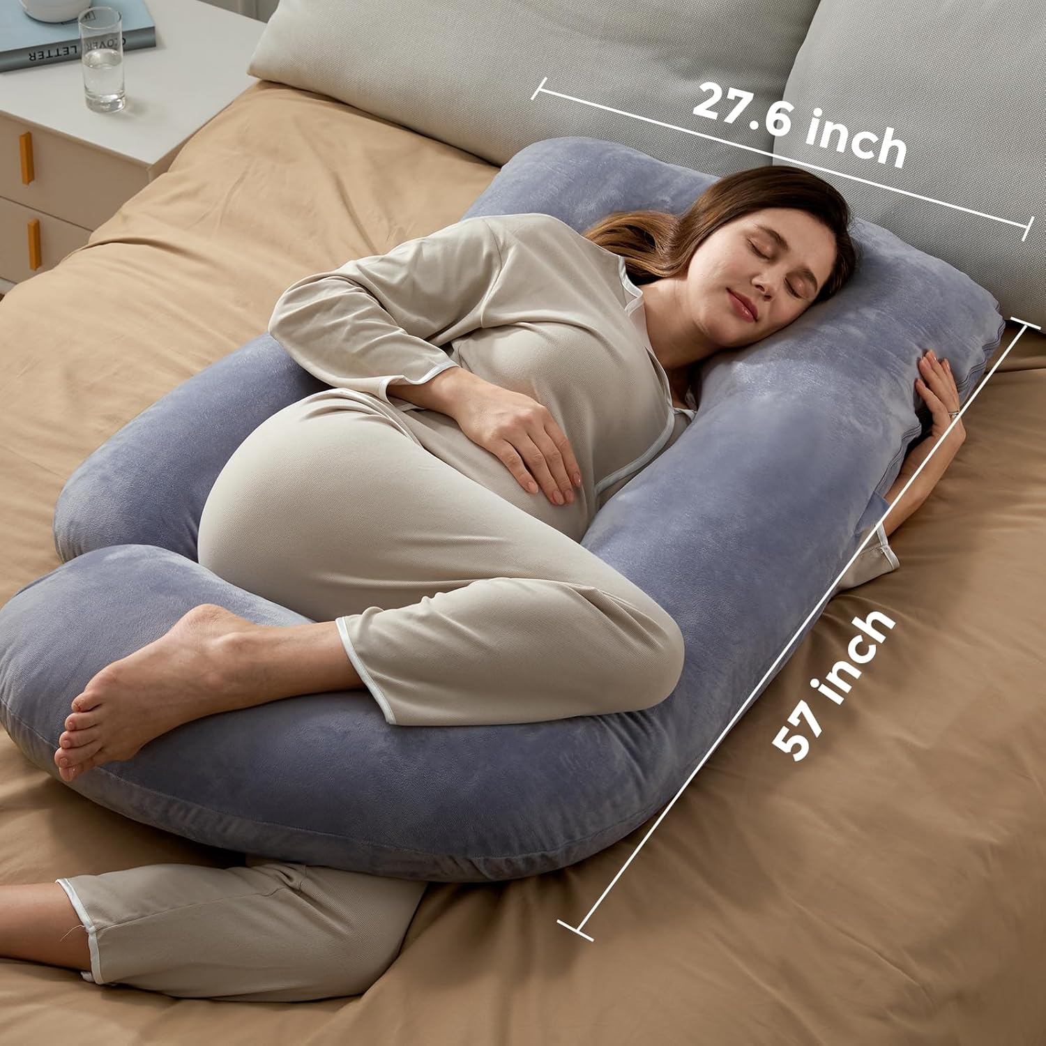 Momcozy Pregnancy Pillows for Sleeping, U Shaped Full Body Maternity Pillow with Removable Cover - Support for Back, Legs, Belly, HIPS for Pregnant Women, 57 Inch Pregnancy Pillow for Women, Grey