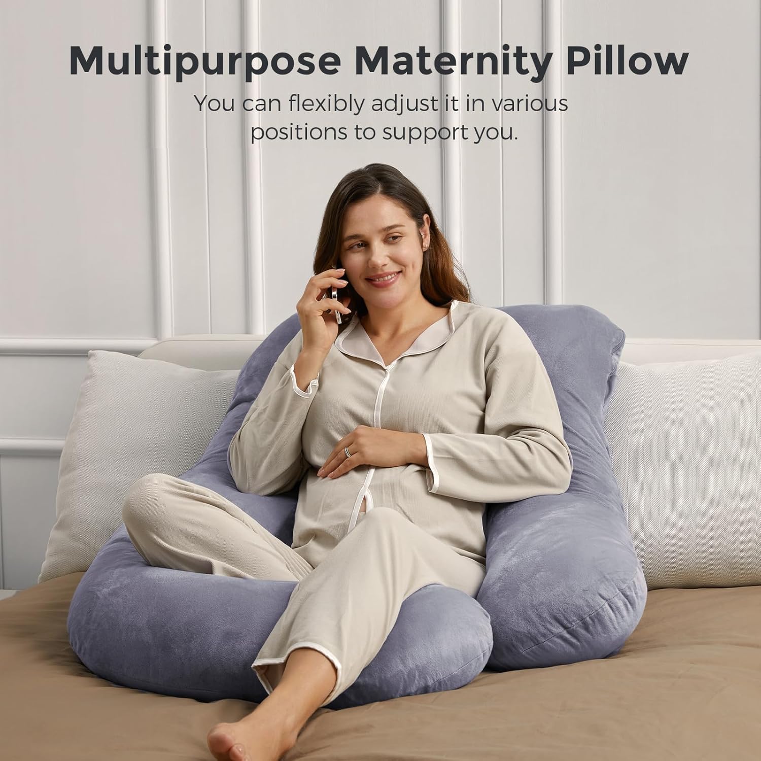 Momcozy Pregnancy Pillows for Sleeping, U Shaped Full Body Maternity Pillow with Removable Cover - Support for Back, Legs, Belly, HIPS for Pregnant Women, 57 Inch Pregnancy Pillow for Women, Grey