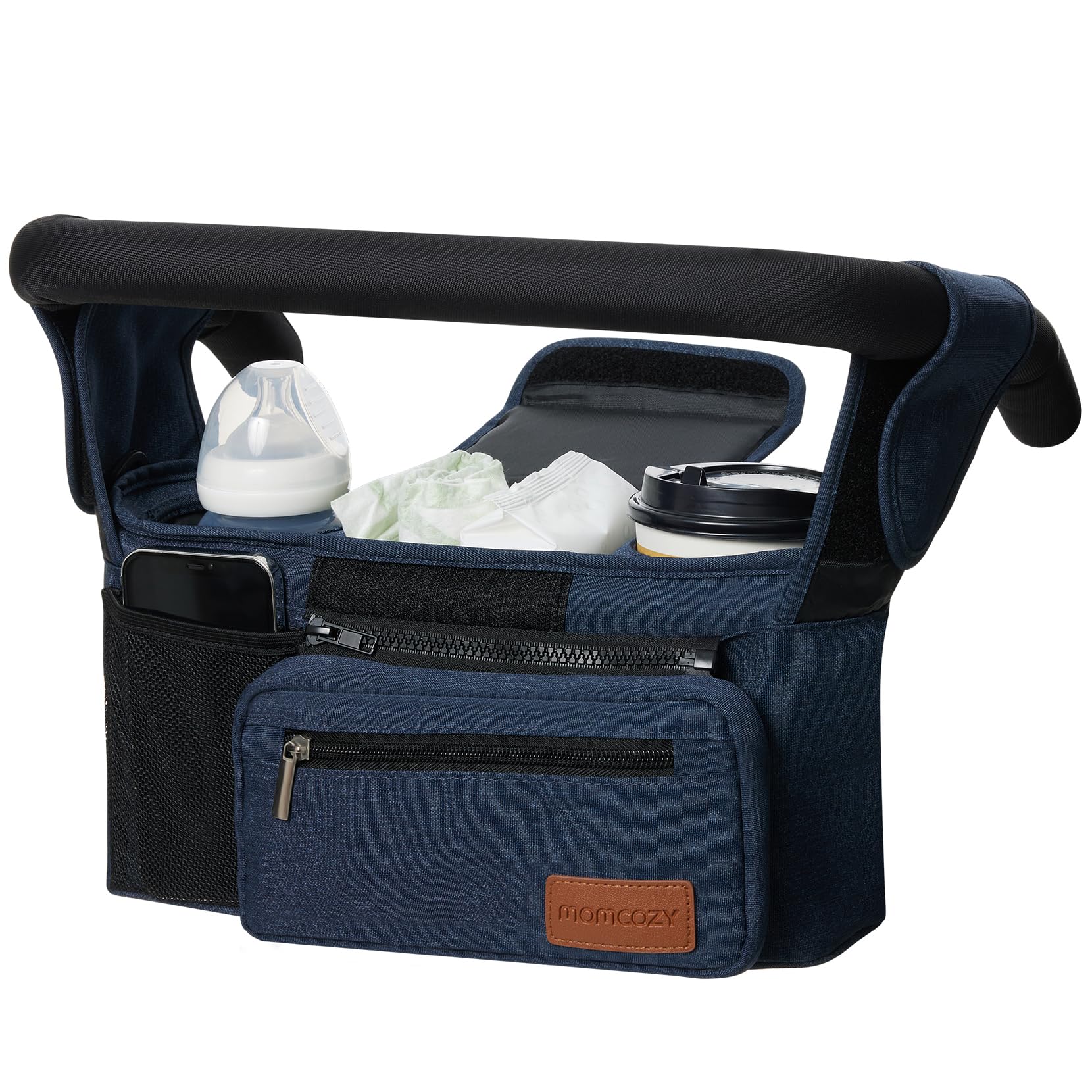 Momcozy Universal Stroller Organizer with Insulated Cup Holder Detachable Phone Bag & Shoulder Strap, Fits for Stroller like Uppababy, Baby Jogger, Britax, BOB, Umbrella and Pet Stroller