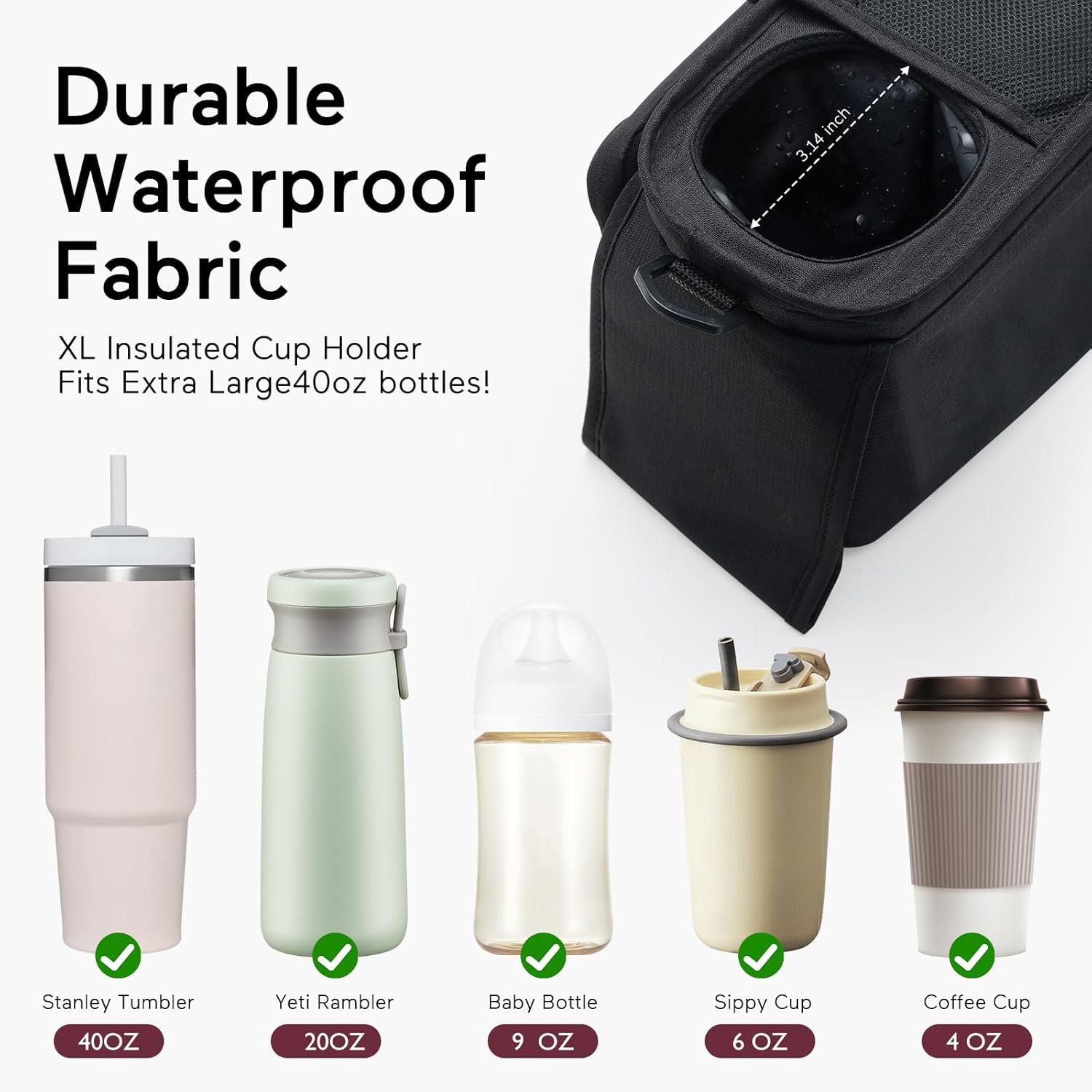 Momcozy Universal Stroller Organizer with Insulated Cup Holder Detachable Phone Bag & Shoulder Strap, Fits for Stroller like Uppababy, Baby Jogger, Britax, BOB, Umbrella and Pet Stroller