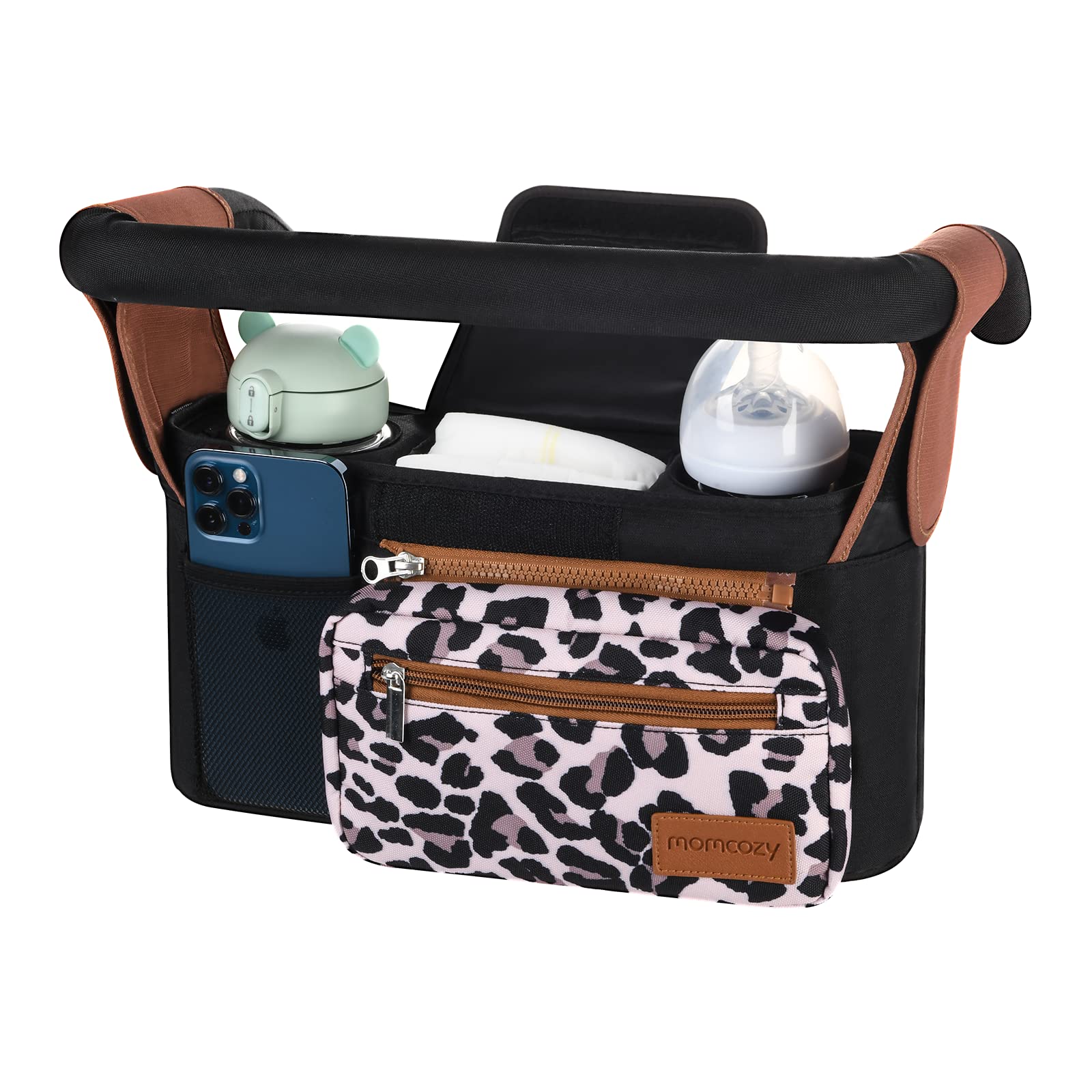 Momcozy Universal Stroller Organizer with Insulated Cup Holder Detachable Phone Bag & Shoulder Strap, Fits for Stroller like Uppababy, Baby Jogger, Britax, BOB, Umbrella and Pet Stroller